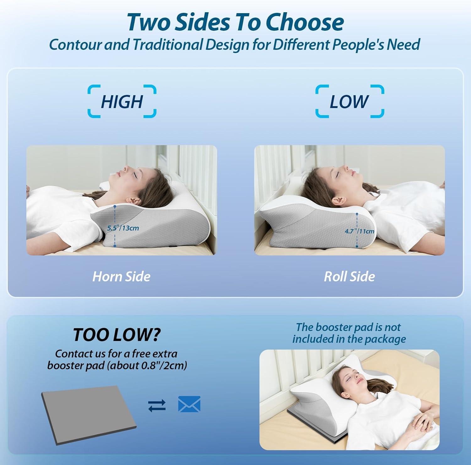 imageCervical Neck Pillow for Neck Pain Relief 2 in 1 Ergonomic Pillow for Sleeping Memory Foam Orthopedic Bed Pillows for Side Back ampamp Stomach Sleepers with Cooling Pillowcase