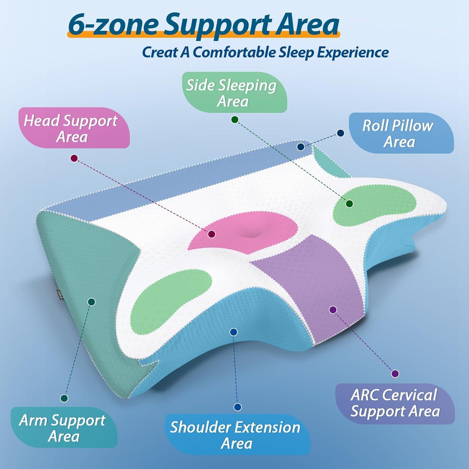 imageCervical Neck Pillow for Neck Pain Relief 2 in 1 Ergonomic Pillow for Sleeping Memory Foam Orthopedic Bed Pillows for Side Back ampamp Stomach Sleepers with Cooling Pillowcase