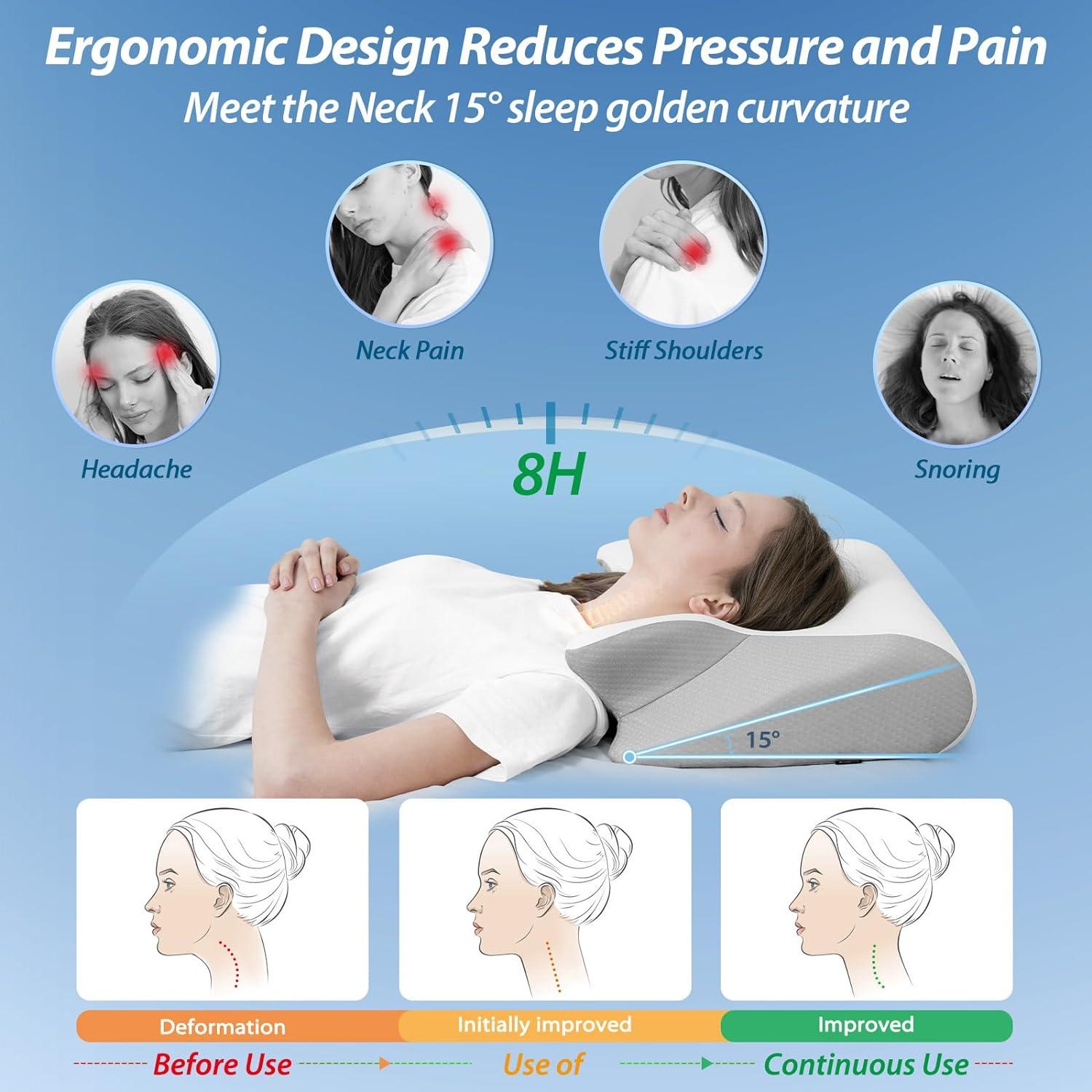 imageCervical Neck Pillow for Neck Pain Relief 2 in 1 Ergonomic Pillow for Sleeping Memory Foam Orthopedic Bed Pillows for Side Back ampamp Stomach Sleepers with Cooling Pillowcase