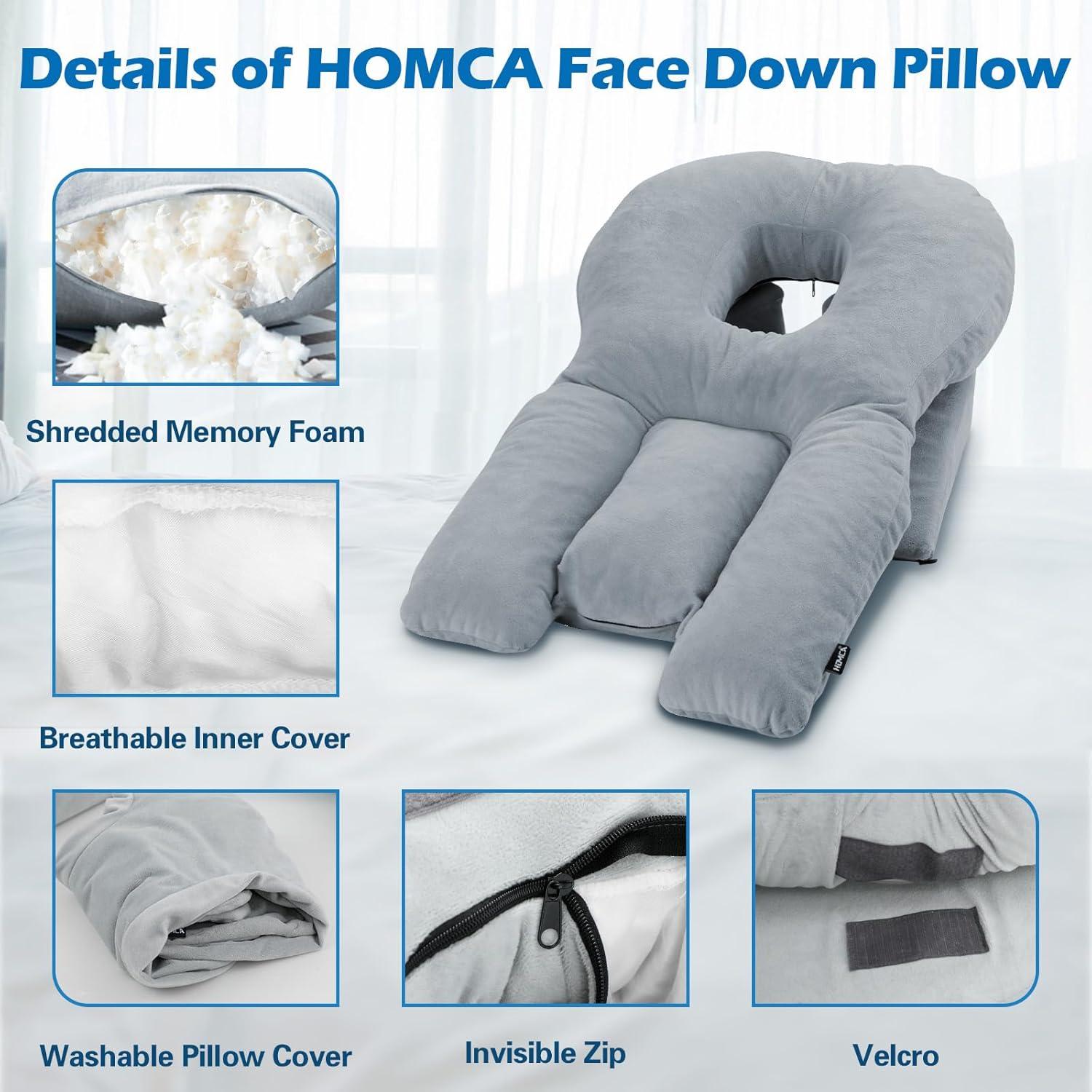 imageFace Down Pillow After Eye Surgery  Home Massage Pillow Face Down for Bed Stomach Sleeping Pillow BBL Pillow After Surgery with CertiPURUS Certified Shredded Memory Foam