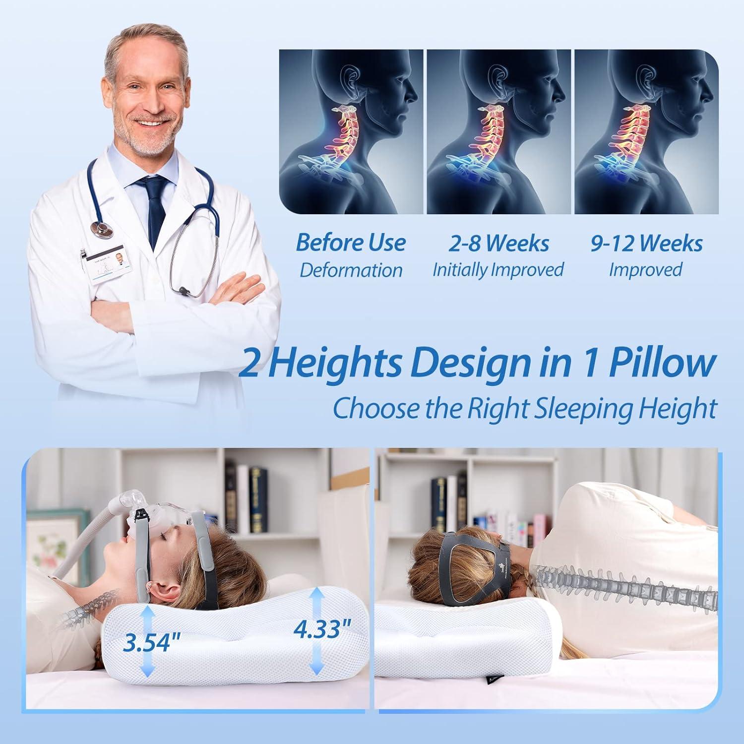 imageHOMCA CPAP Pillow for Side Sleeping CPAP Nasal Pillows for All CPAP Masks Users to Reduce Air Leaks ampamp Masks Pressure Neck Support Pillows for Sleeping for Neck Pain ReliefWhite