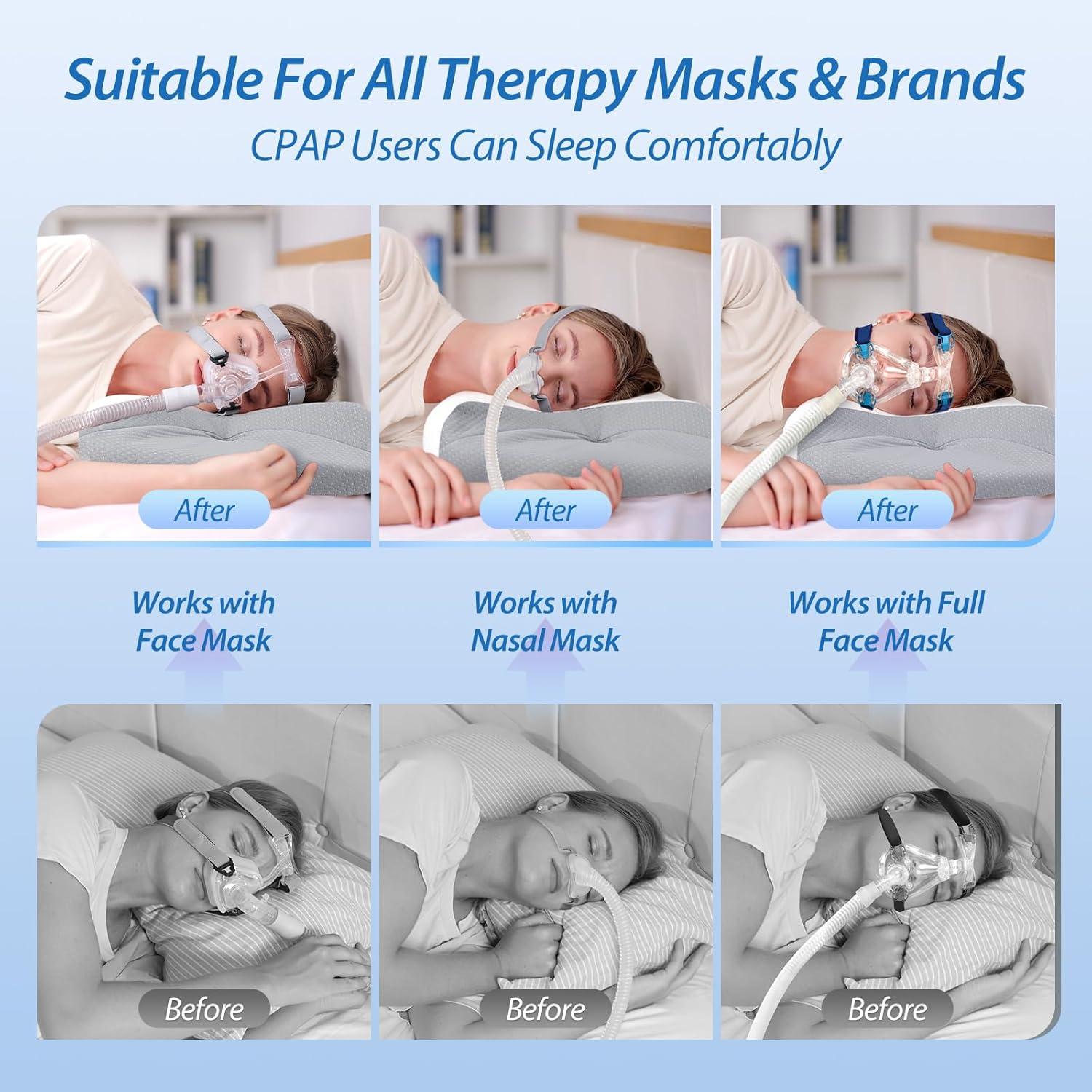 imageHOMCA CPAP Pillow for Side Sleeping Cervical Neck Pillow for All CPAP Masks Users to Reduce Air Leaks ampamp Masks Pressure Ergonomic Memory Foam Pillow Ideal for Side Back SleeperGray
