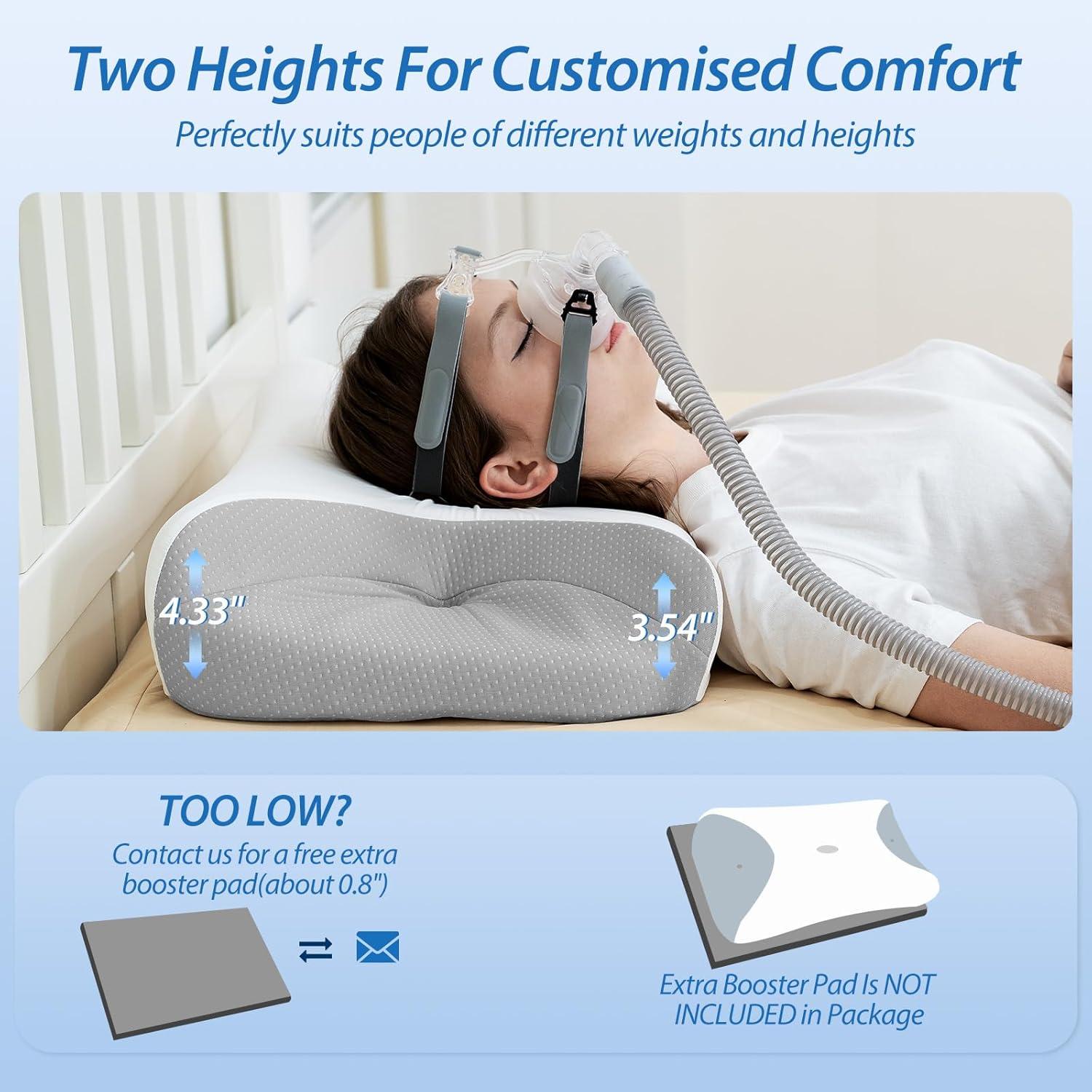 imageHOMCA CPAP Pillow for Side Sleeping Cervical Neck Pillow for All CPAP Masks Users to Reduce Air Leaks ampamp Masks Pressure Ergonomic Memory Foam Pillow Ideal for Side Back SleeperGray