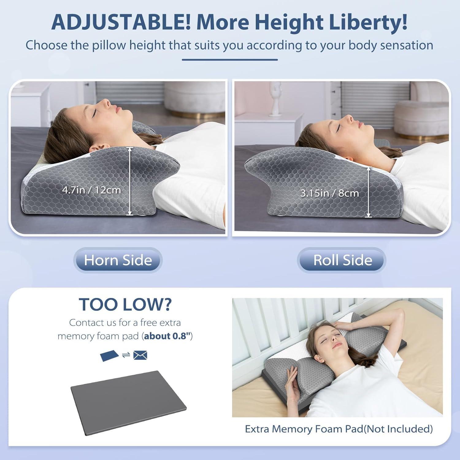 imageHOMCA Cervical Pillow Ergonomic Memory Foam Pillow for Neck and Shoulder Pain Relief with Cooling Ice Silk Pillowcase Orthopedic Neck Bed Pillow for Side Back and Stomach SleepersGrey
