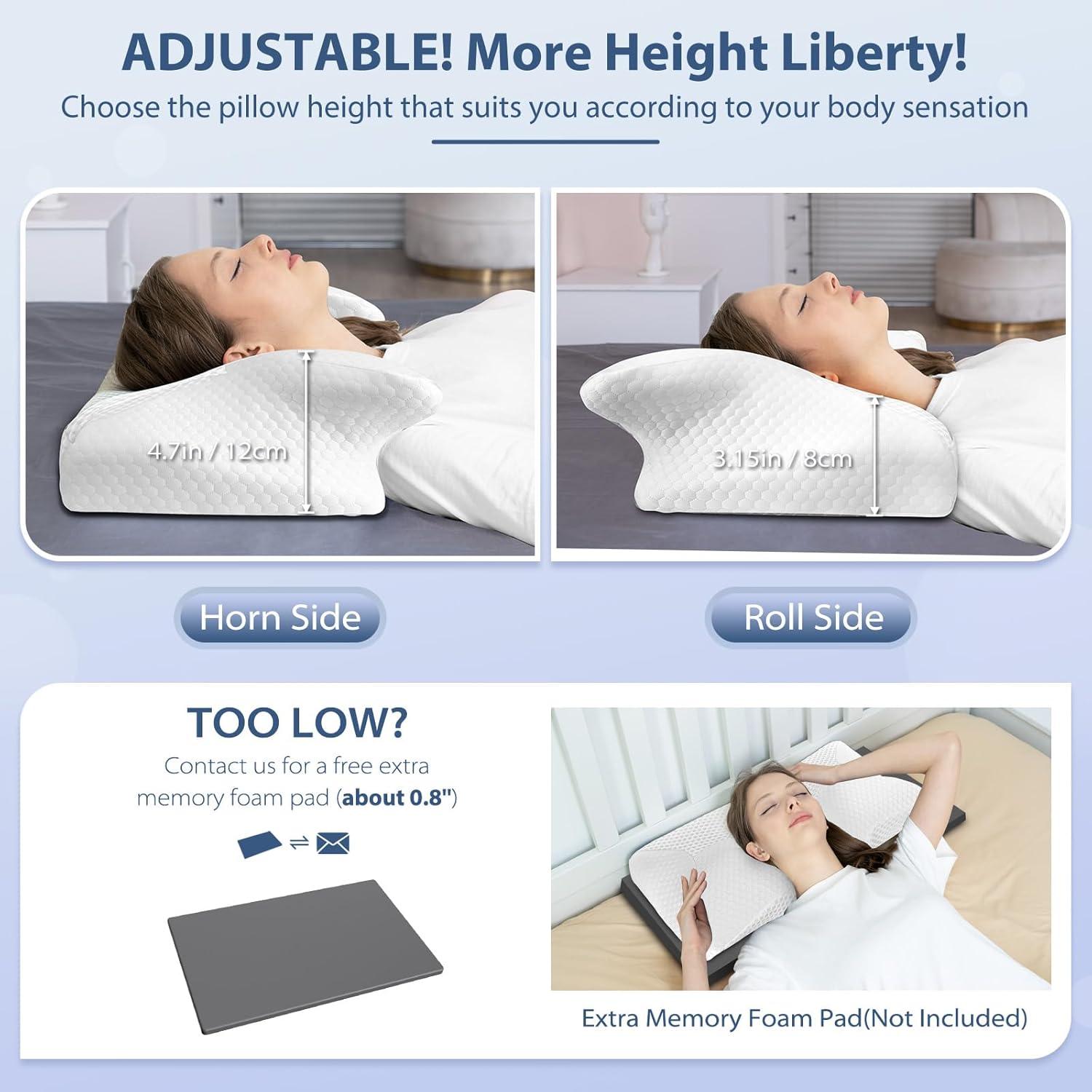 imageHOMCA Cervical Pillow Ergonomic Memory Foam Pillow for Neck and Shoulder Pain Relief with Cooling Ice Silk Pillowcase Orthopedic Neck Bed Pillow for Side Back and Stomach SleepersWhite