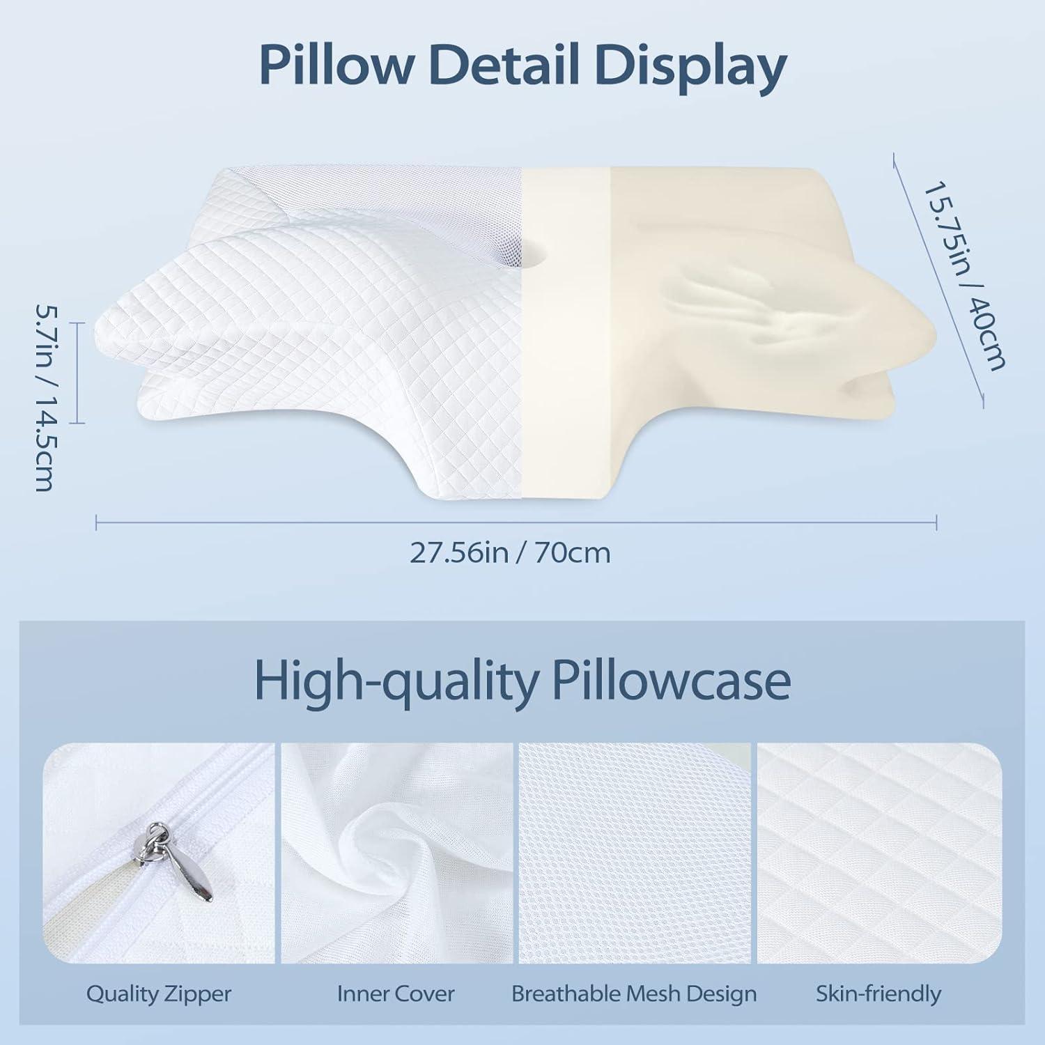 imageHOMCA Cervical Pillow Memory Foam Pillows  Contour Memory Foam Pillow for Neck Pain Relief Orthopedic Neck Bed Pillow for Side Sleepers Back and StomachWhite