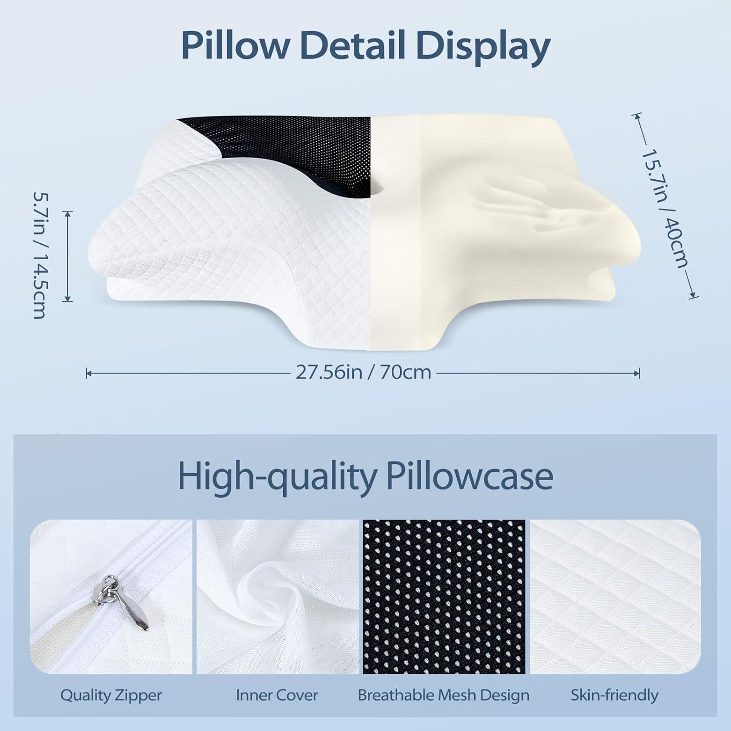 imageHOMCA Cervical Pillow Memory Foam Pillows  Contour Memory Foam Pillow for Neck Pain Relief Orthopedic Neck Bed Pillow for Side Sleepers Back and StomachBlack