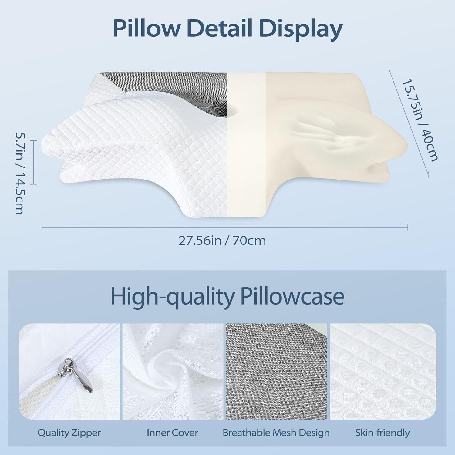 imageHOMCA Cervical Pillow Memory Foam Pillows  Contour Memory Foam Pillow for Neck Pain Relief Orthopedic Neck Bed Pillow for Side Sleepers Back and StomachGrey