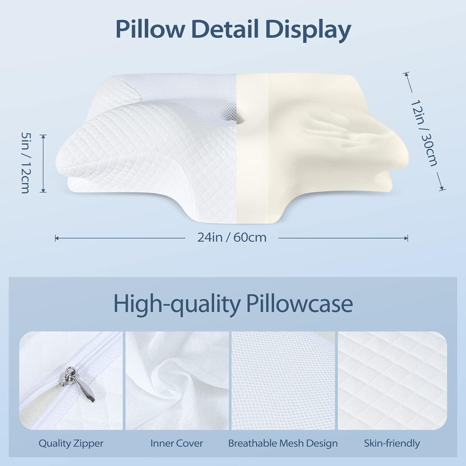 imageHOMCA Cervical Pillow Memory Foam Pillows  Contour Memory Foam Pillow for Neck Pain Relief Orthopedic Neck Bed Pillow for Side Sleepers Back and StomachWhite
