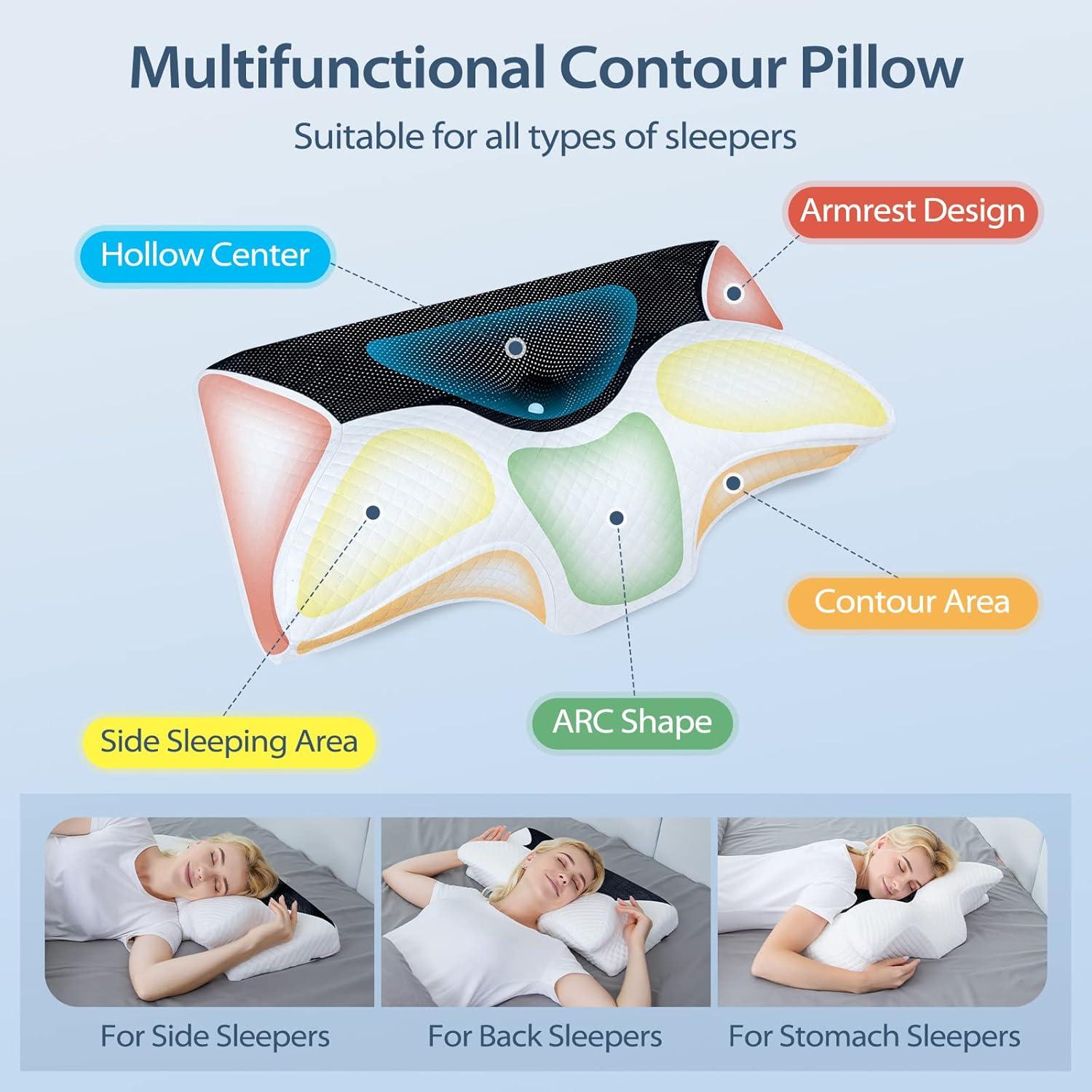 imageHOMCA Cervical Pillow Memory Foam Pillows  Contour Memory Foam Pillow for Neck Pain Relief Orthopedic Neck Bed Pillow for Side Sleepers Back and StomachBlack