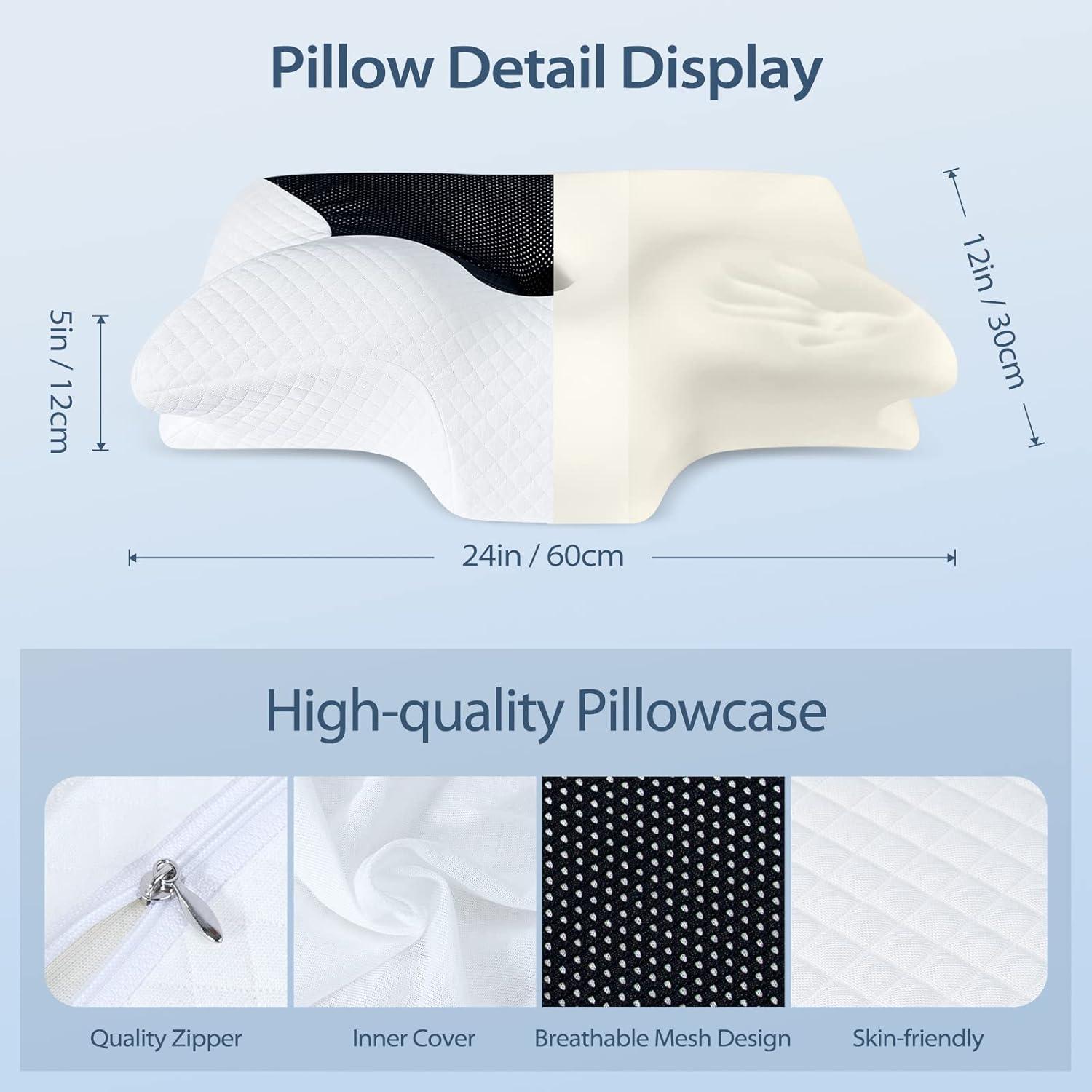 imageHOMCA Cervical Pillow Memory Foam Pillows  Contour Memory Foam Pillow for Neck Pain Relief Orthopedic Neck Bed Pillow for Side Sleepers Back and StomachBlack