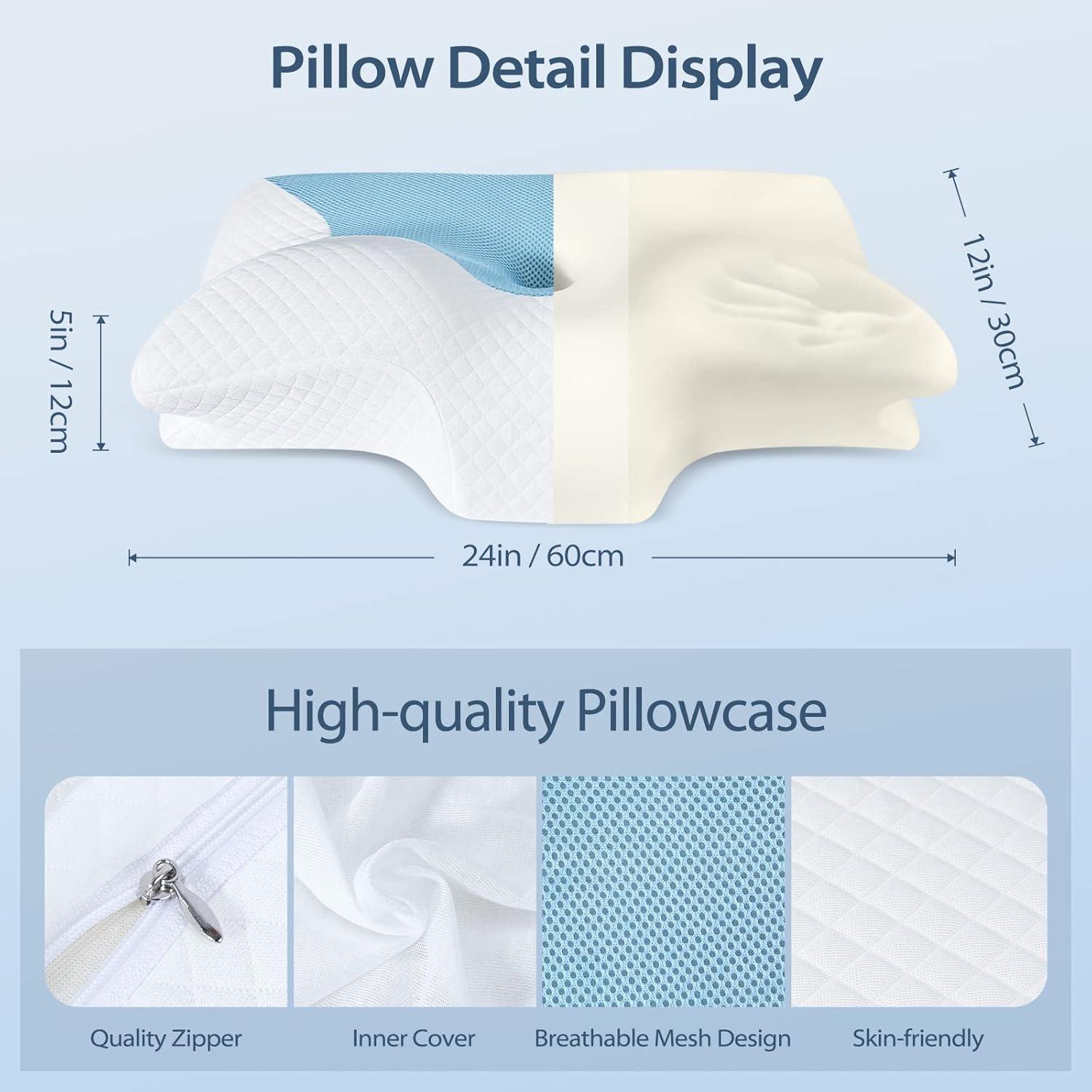 imageHOMCA Cervical Pillow Memory Foam Pillows  Contour Memory Foam Pillow for Neck Pain Relief Orthopedic Neck Bed Pillow for Side Sleepers Back and StomachBlue