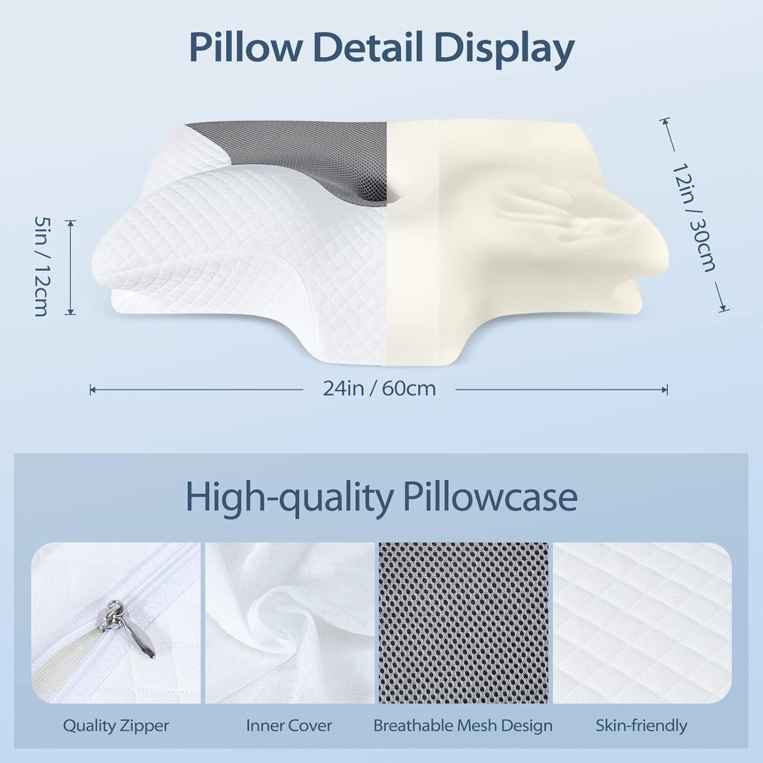 imageHOMCA Cervical Pillow Memory Foam Pillows  Contour Memory Foam Pillow for Neck Pain Relief Orthopedic Neck Bed Pillow for Side Sleepers Back and StomachGrey
