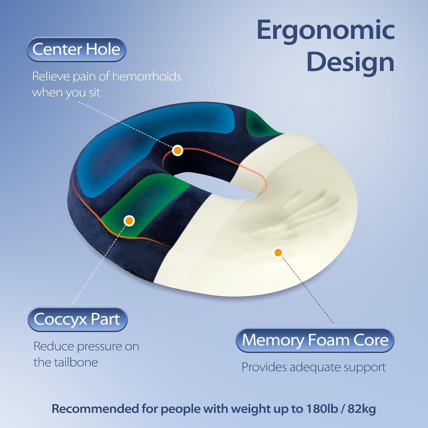 imageHOMCA Donut Pillow for Tailbone Pain Hemorrhoid Pillows for Sitting After Surgery Memory Foam Coccyx Cushion for Postpartum Pregnancy Car Seat Office Chair Cushion for Pressure ReliefBlue