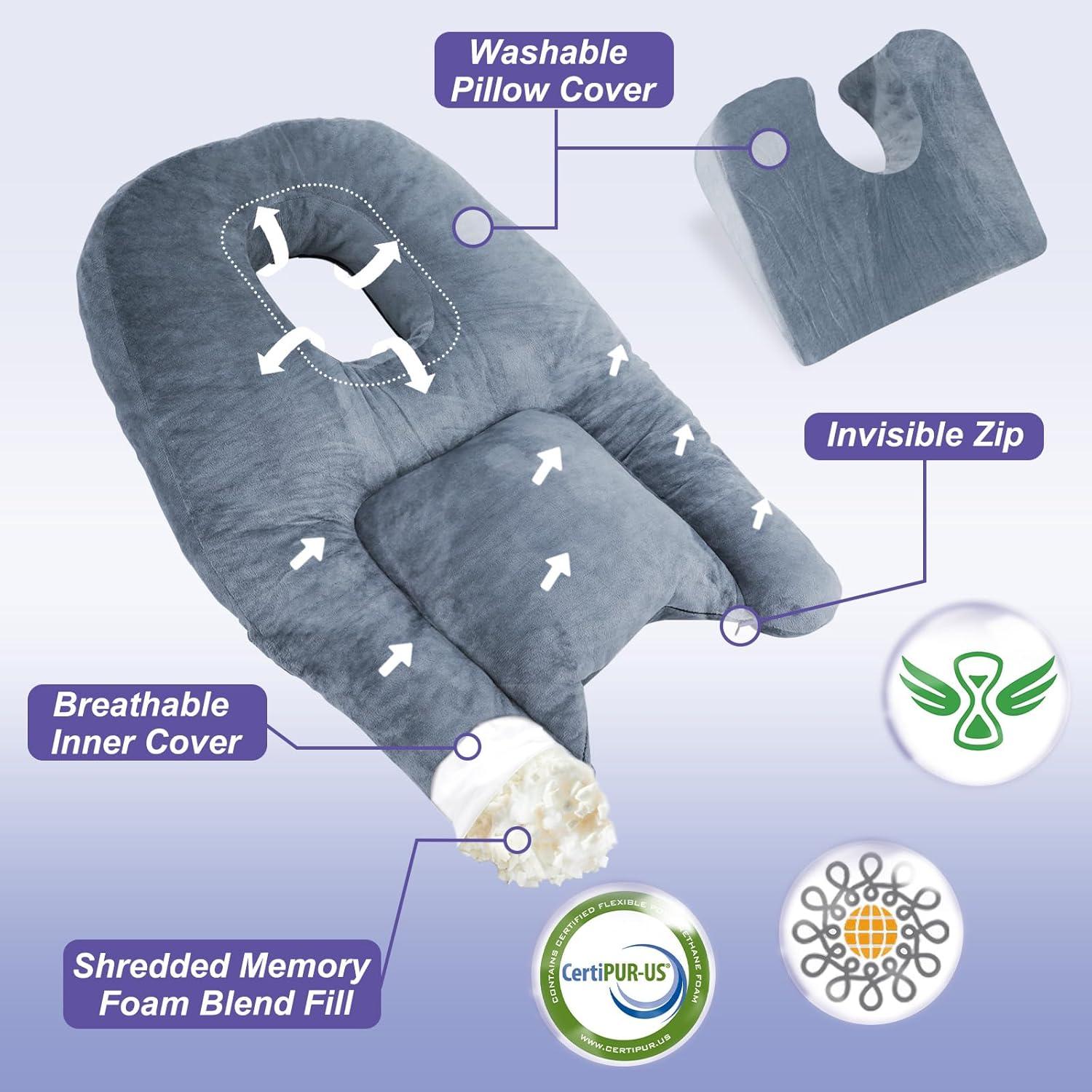 imageHOMCA Face Down Pillow After Eye Surgery  Home Massage Pillow Face Down for Bed BBL Pillow After Surgery Stomach Sleeping Pillow with Shredded Memory Foam and Removable Cover