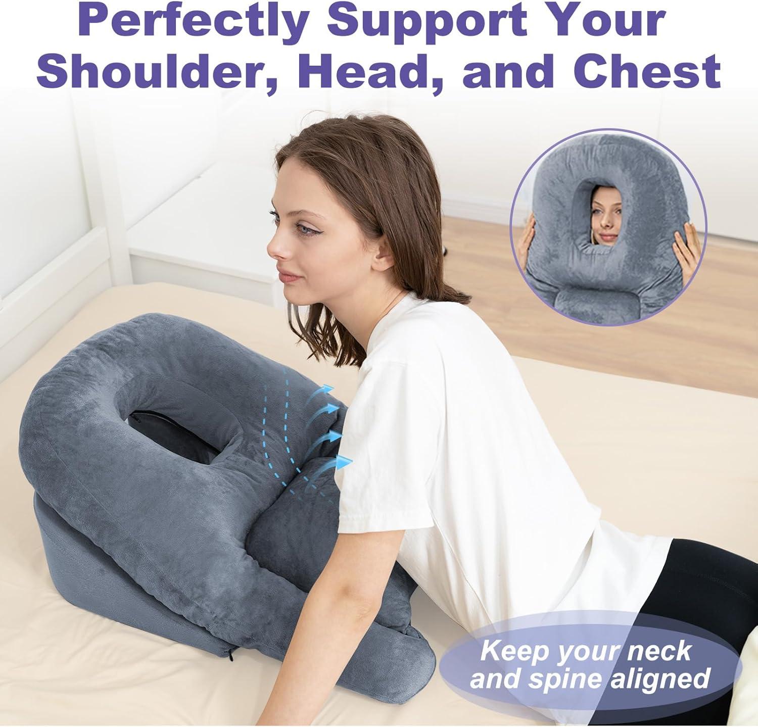 imageHOMCA Face Down Pillow After Eye Surgery  Home Massage Pillow Face Down for Bed BBL Pillow After Surgery Stomach Sleeping Pillow with Shredded Memory Foam and Removable Cover