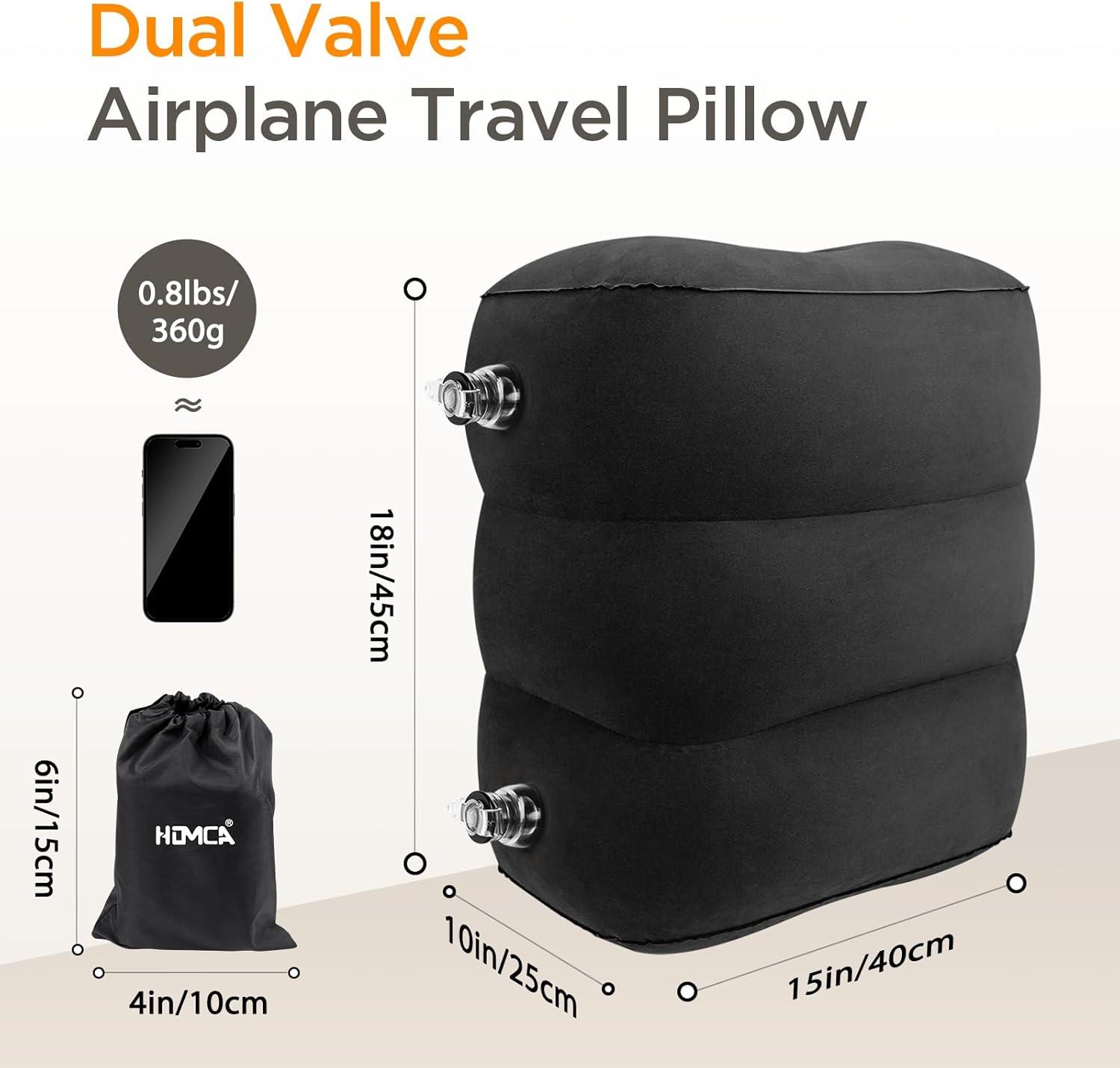 imageHOMCA Inflatable Travel Foot Rest Pillow Adjustable Height Leg PillowFast Inflating Airplane Bed for ToddlersFootrest Pillow for Office AirplaneTrainCarsHomeBlack