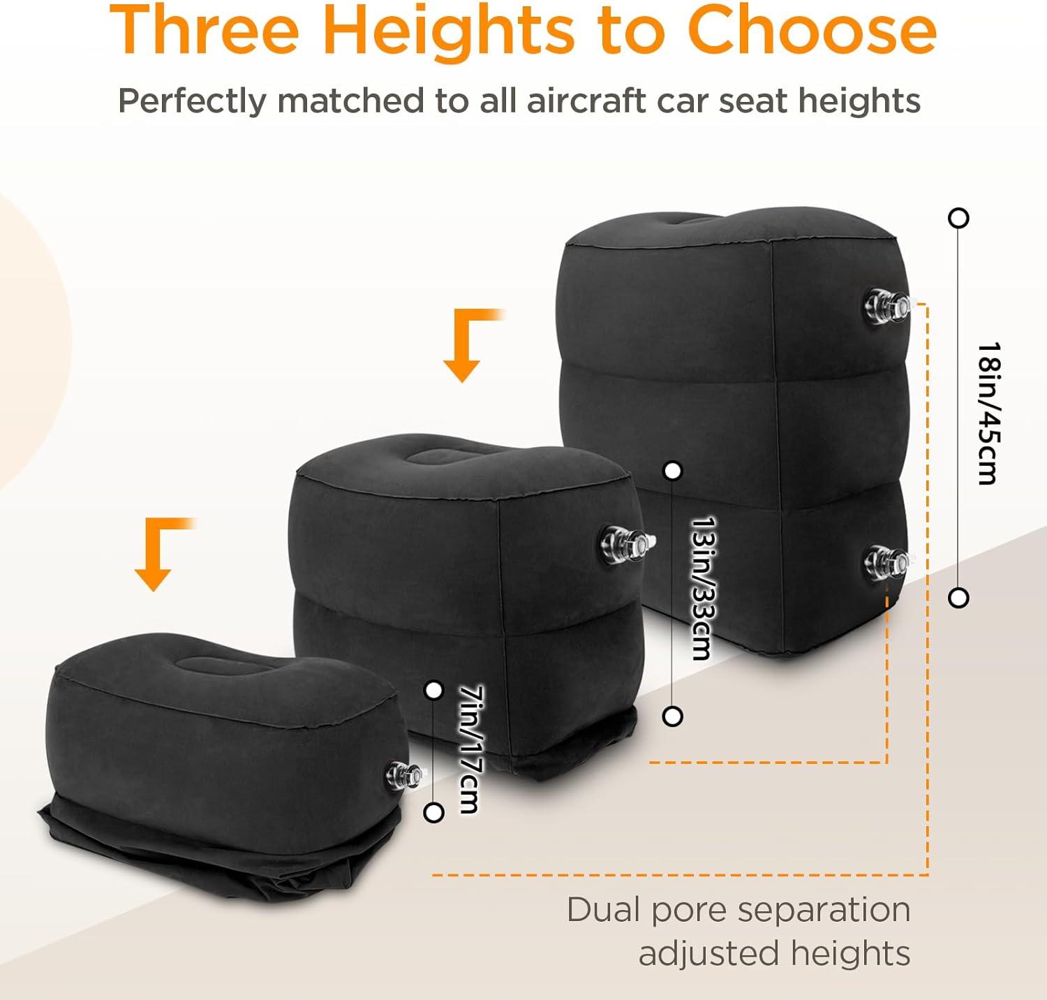 imageHOMCA Inflatable Travel Foot Rest Pillow Adjustable Height Leg PillowFast Inflating Airplane Bed for ToddlersFootrest Pillow for Office AirplaneTrainCarsHomeBlack