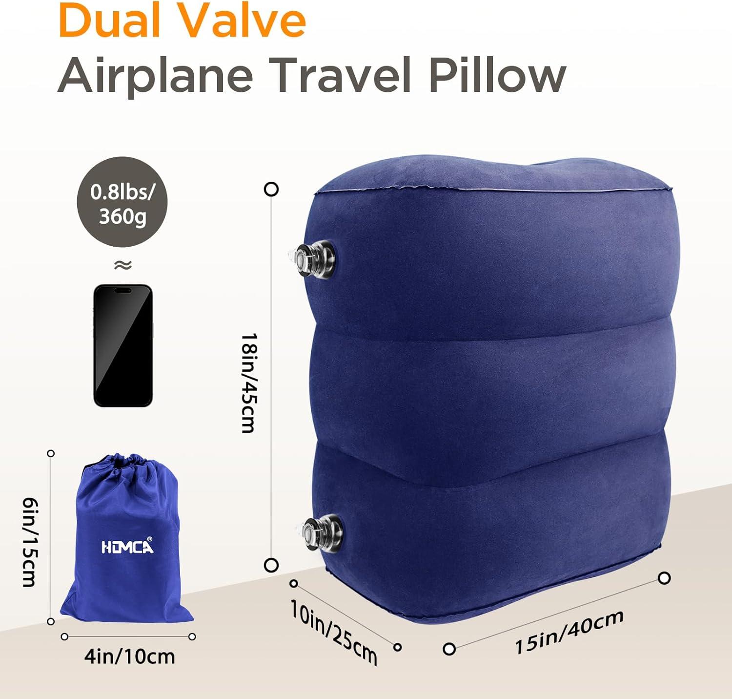 imageHOMCA Inflatable Travel Foot Rest Pillow Adjustable Height Leg PillowFast Inflating Airplane Bed for ToddlersFootrest Pillow for Office AirplaneTrainCarsHomeBlue