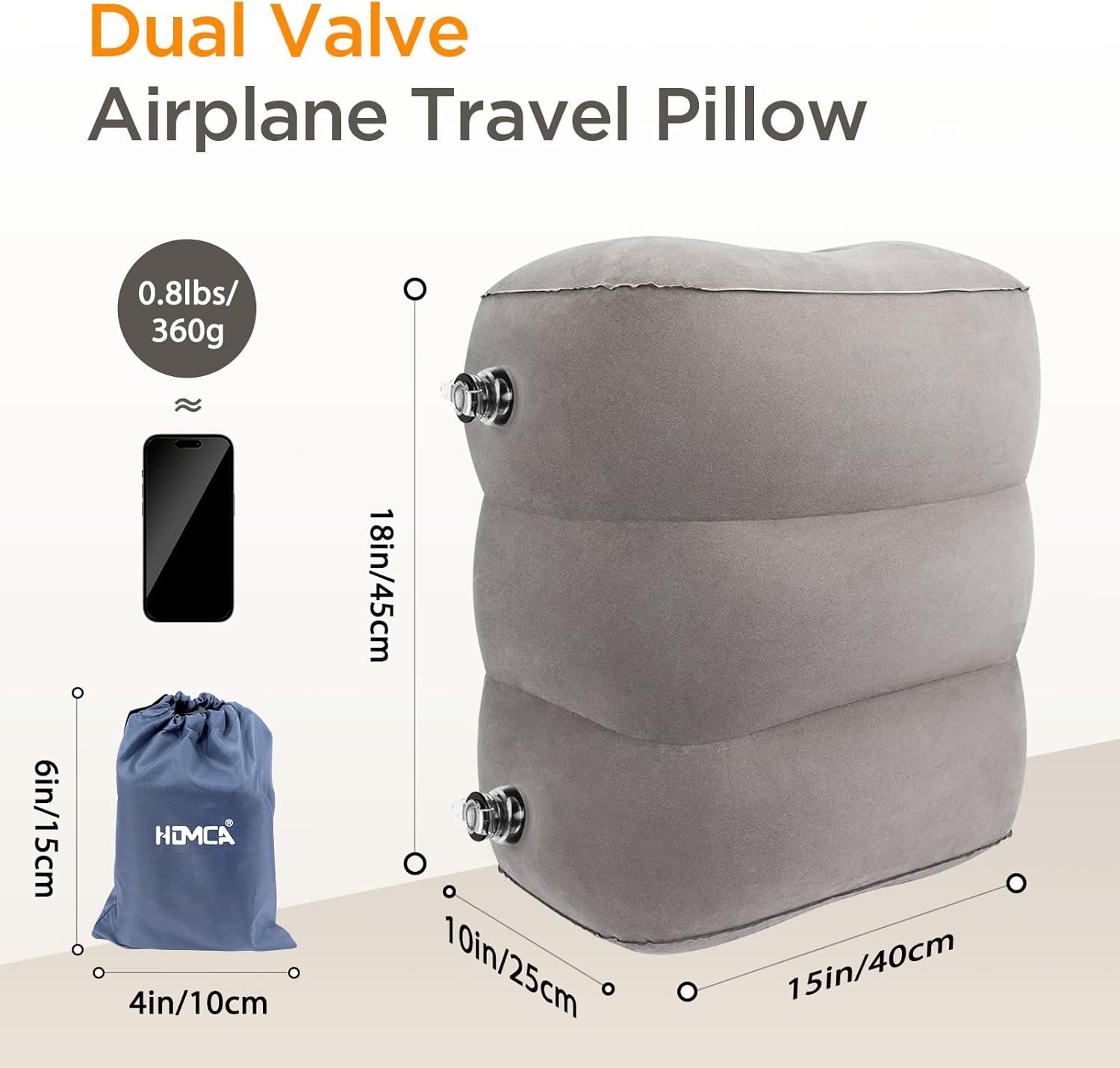 imageHOMCA Inflatable Travel Foot Rest Pillow Adjustable Height Leg PillowFast Inflating Airplane Bed for ToddlersFootrest Pillow for Office AirplaneTrainCarsHomeGrey