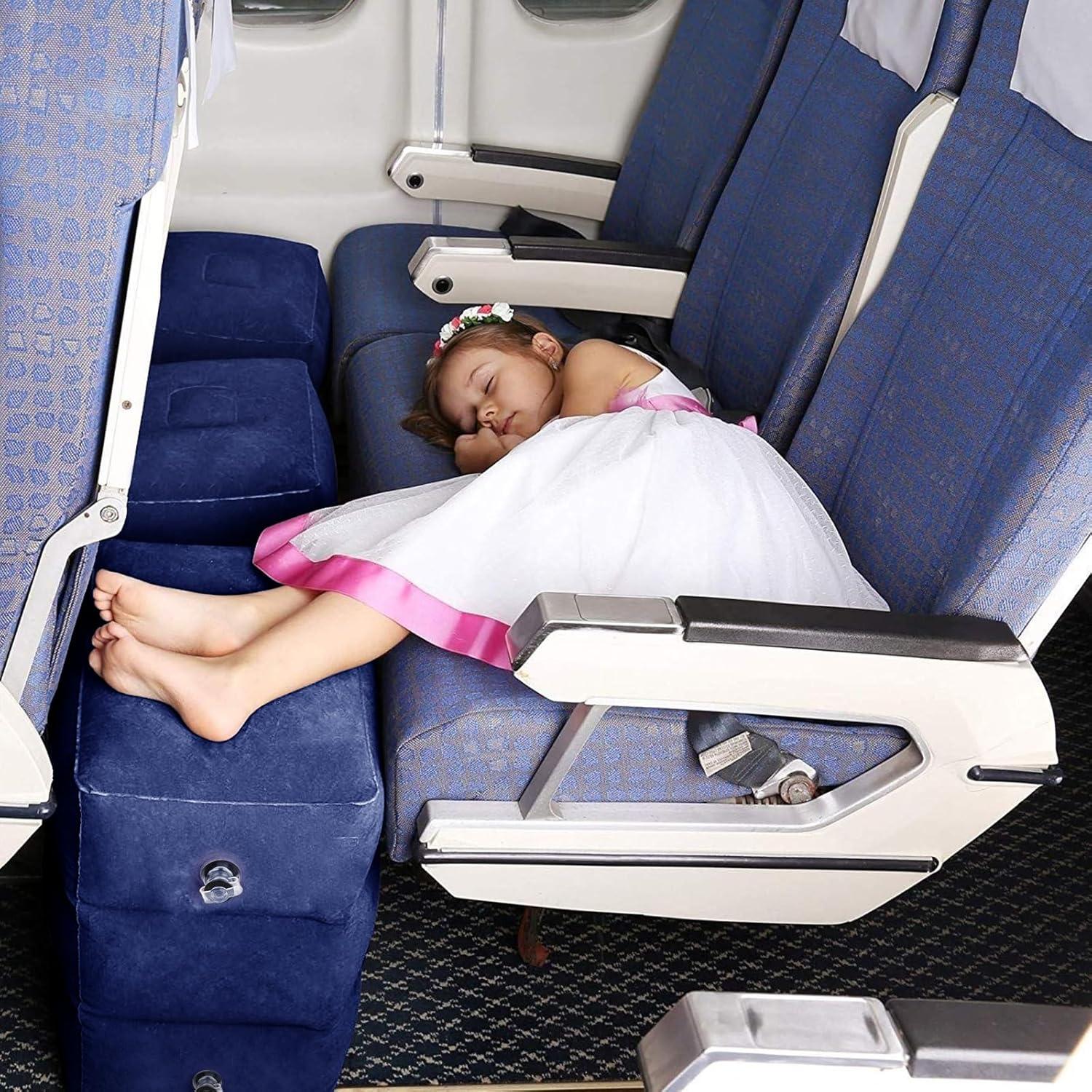 imageHOMCA Inflatable Travel Foot Rest Pillow Adjustable Height Leg PillowFast Inflating Airplane Bed for ToddlersFootrest Pillow for Office AirplaneTrainCarsHomeBlue