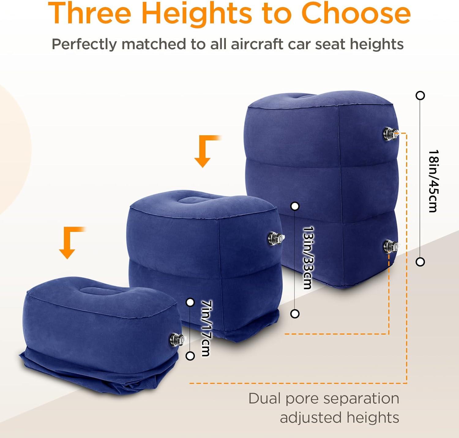 imageHOMCA Inflatable Travel Foot Rest Pillow Adjustable Height Leg PillowFast Inflating Airplane Bed for ToddlersFootrest Pillow for Office AirplaneTrainCarsHomeBlue