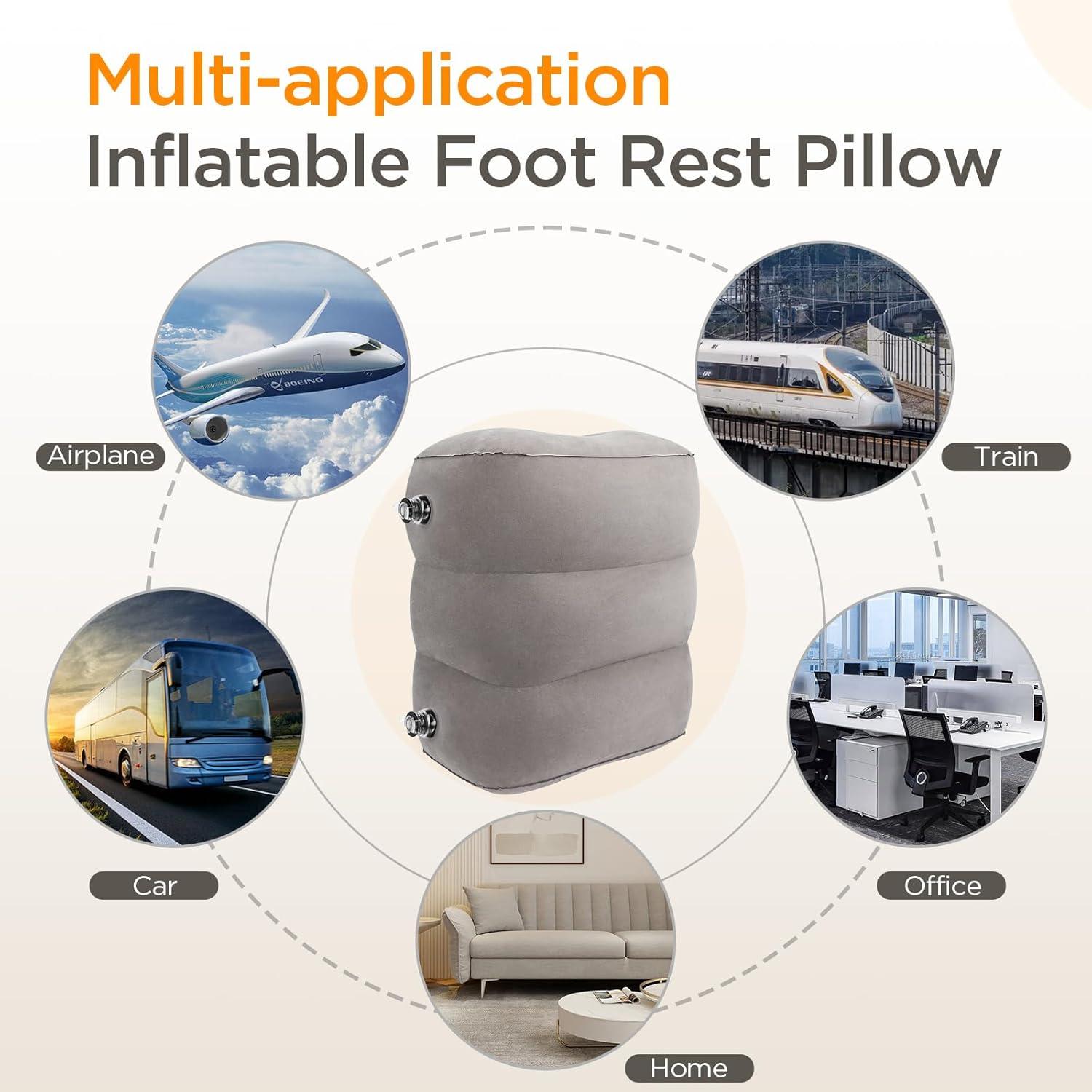 imageHOMCA Inflatable Travel Foot Rest Pillow Adjustable Height Leg PillowFast Inflating Airplane Bed for ToddlersFootrest Pillow for Office AirplaneTrainCarsHomeGrey