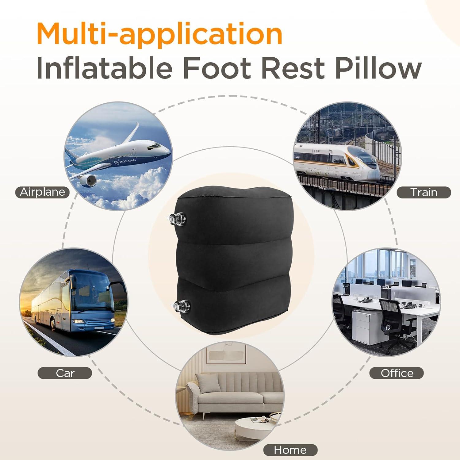 imageHOMCA Inflatable Travel Foot Rest Pillow Adjustable Height Leg PillowFast Inflating Airplane Bed for ToddlersFootrest Pillow for Office AirplaneTrainCarsHomeBlack