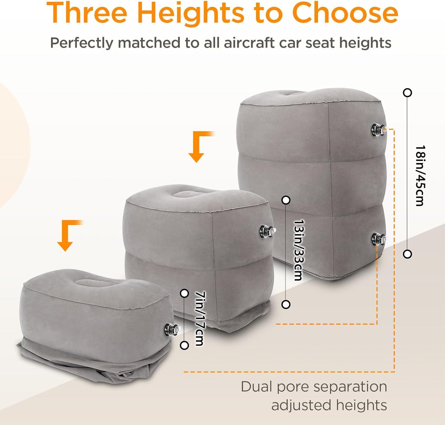 imageHOMCA Inflatable Travel Foot Rest Pillow Adjustable Height Leg PillowFast Inflating Airplane Bed for ToddlersFootrest Pillow for Office AirplaneTrainCarsHomeGrey
