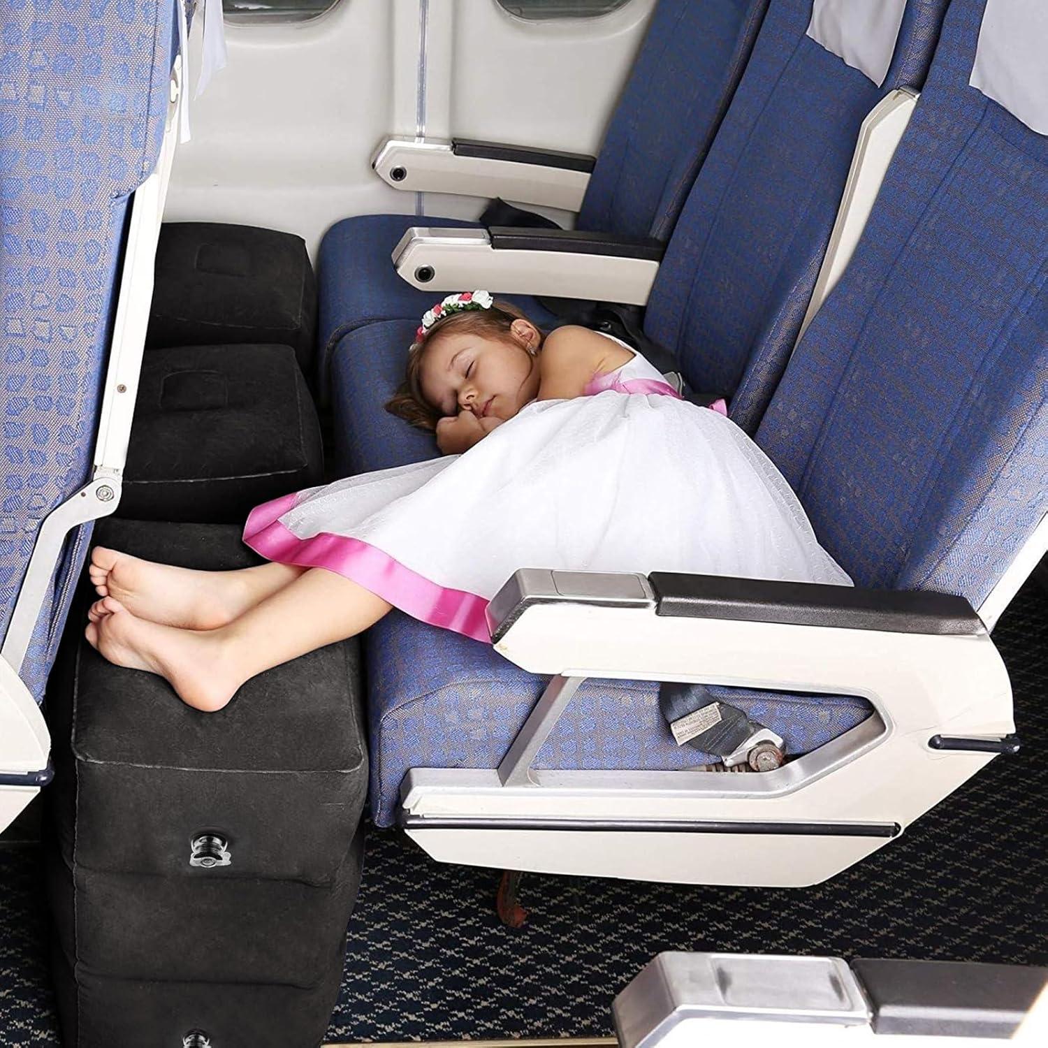 imageHOMCA Inflatable Travel Foot Rest Pillow Adjustable Height Leg PillowFast Inflating Airplane Bed for ToddlersFootrest Pillow for Office AirplaneTrainCarsHomeBlack