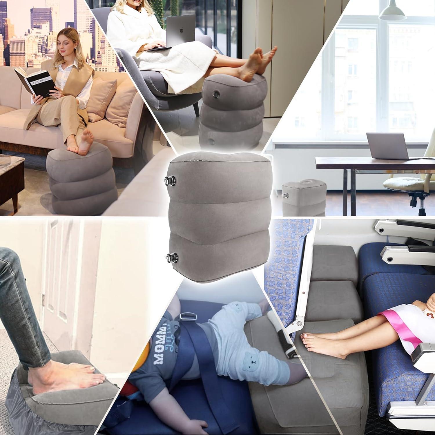 imageHOMCA Inflatable Travel Foot Rest Pillow Adjustable Height Leg PillowFast Inflating Airplane Bed for ToddlersFootrest Pillow for Office AirplaneTrainCarsHomeGrey