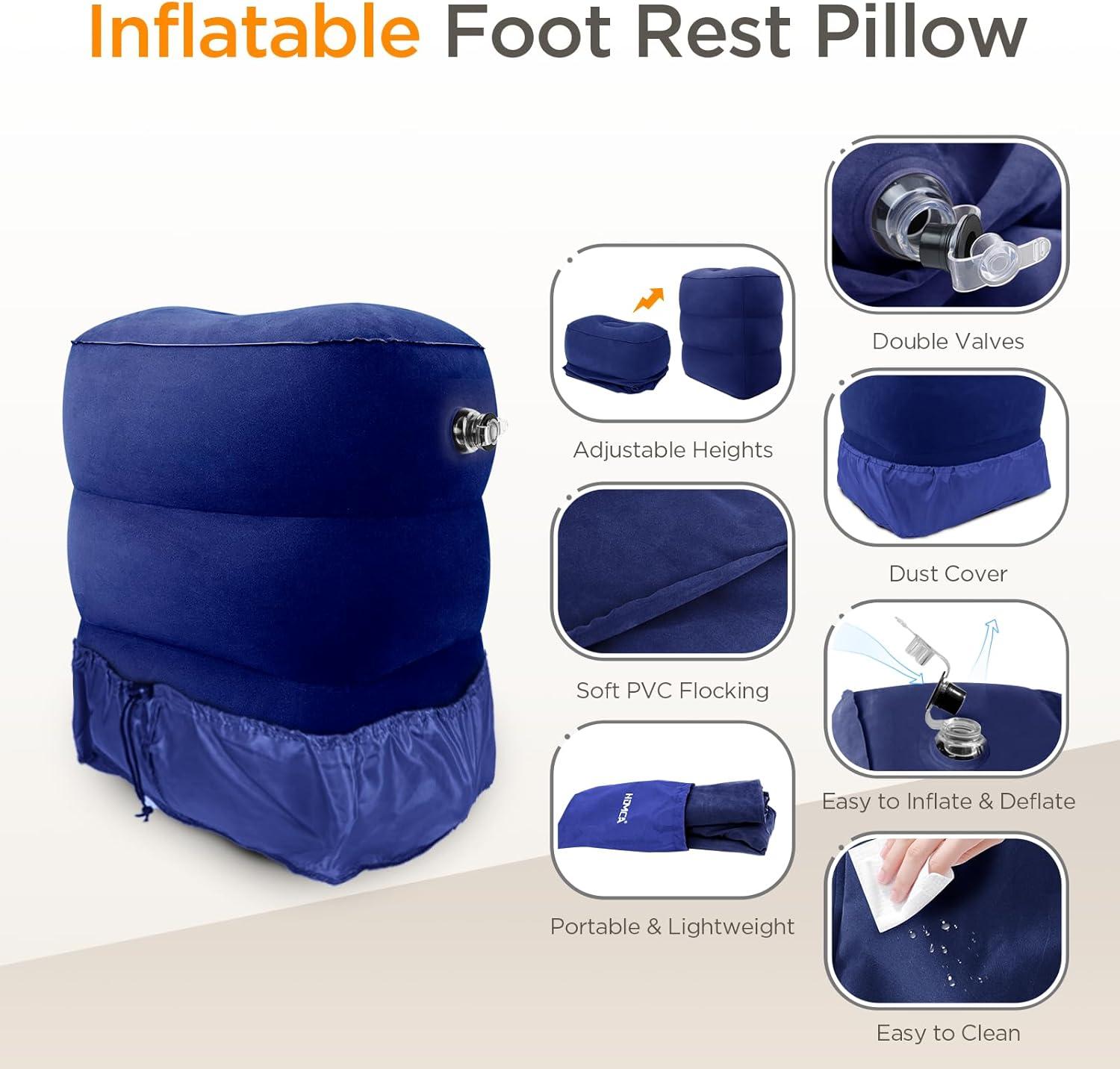imageHOMCA Inflatable Travel Foot Rest Pillow Adjustable Height Leg PillowFast Inflating Airplane Bed for ToddlersFootrest Pillow for Office AirplaneTrainCarsHomeBlue