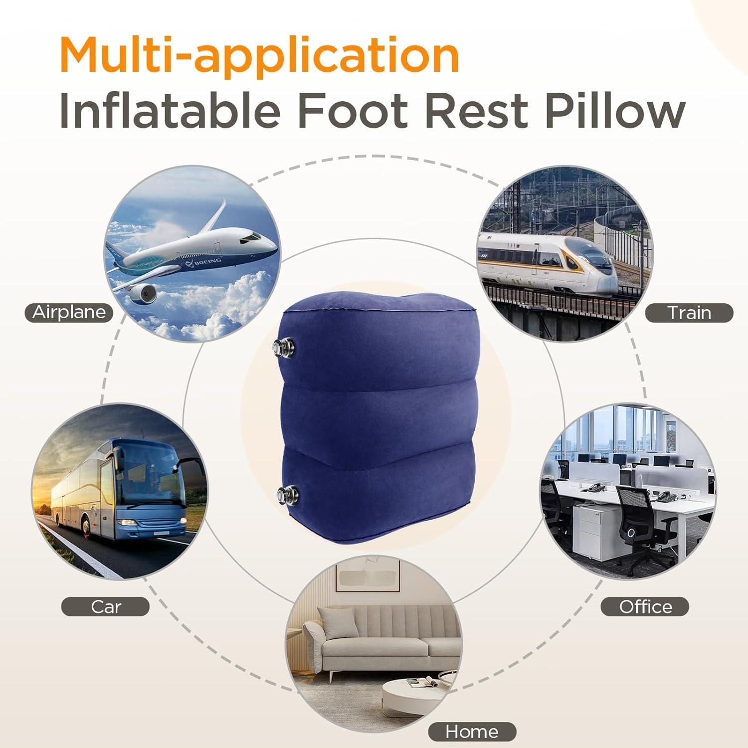 imageHOMCA Inflatable Travel Foot Rest Pillow Adjustable Height Leg PillowFast Inflating Airplane Bed for ToddlersFootrest Pillow for Office AirplaneTrainCarsHomeBlue
