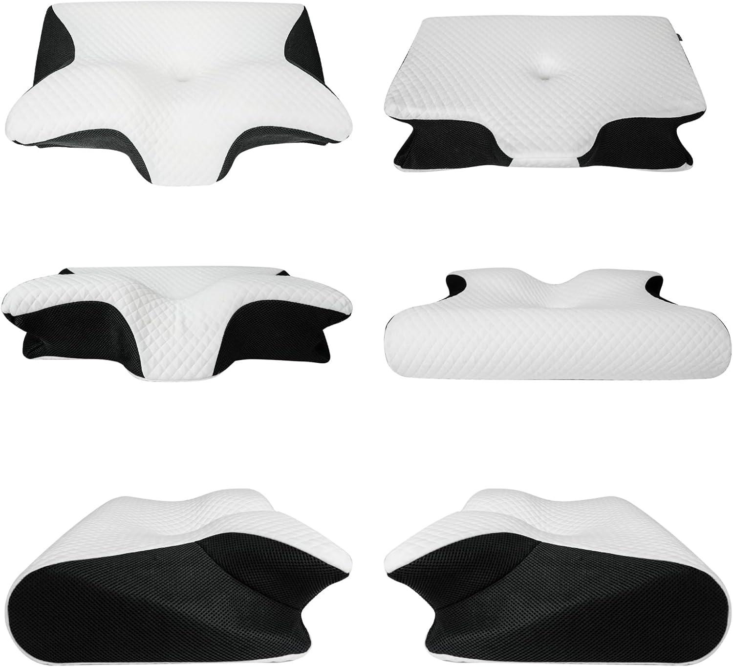 imageHOMCA Memory Foam Cervical Pillow 2 in 1 Ergonomic Contour Orthopedic Pillow for Neck Pain Contoured Support Pillows for Side Back Stomach SleepersBlack