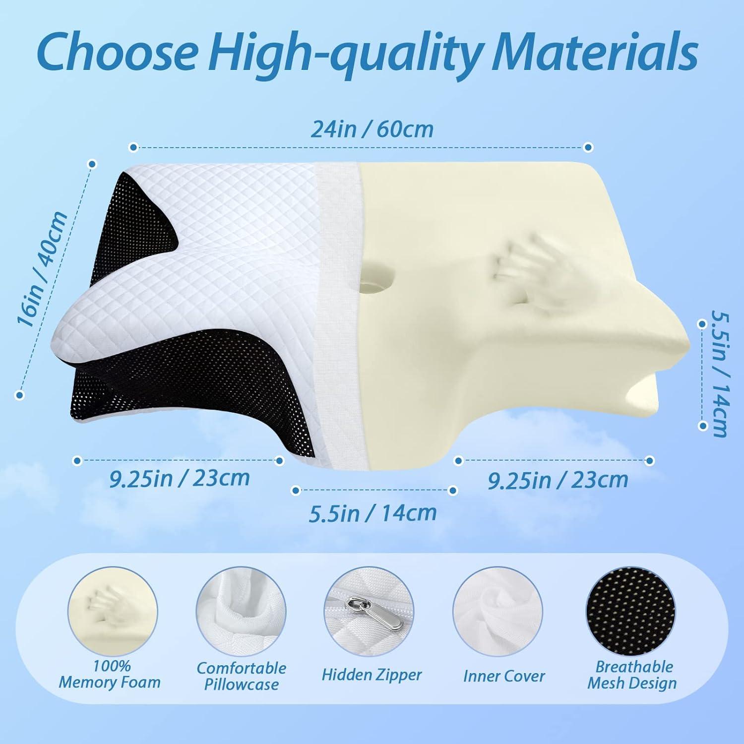 imageHOMCA Memory Foam Cervical Pillow 2 in 1 Ergonomic Contour Orthopedic Pillow for Neck Pain Contoured Support Pillows for Side Back Stomach SleepersBlack