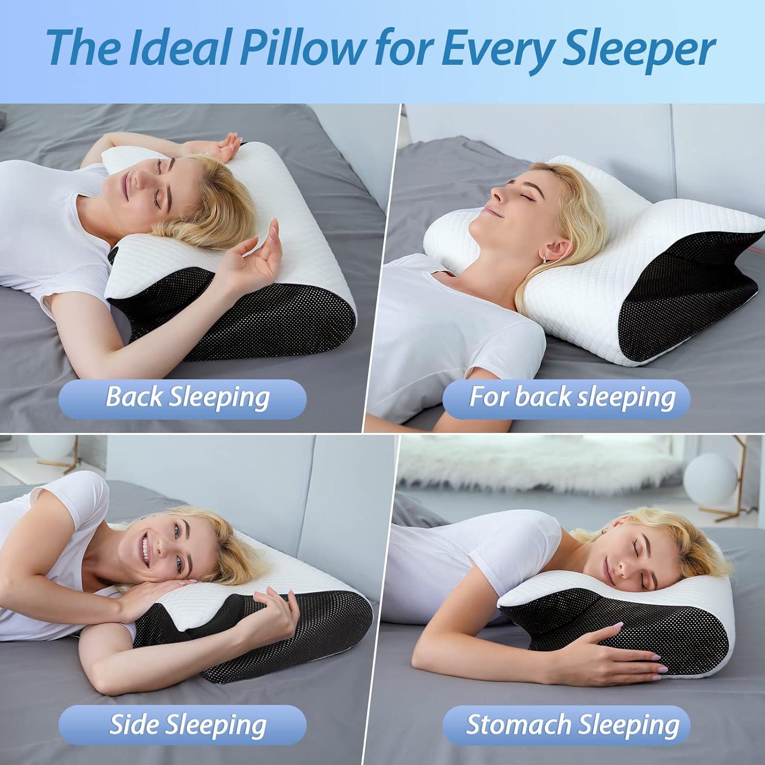 imageHOMCA Memory Foam Cervical Pillow 2 in 1 Ergonomic Contour Orthopedic Pillow for Neck Pain Contoured Support Pillows for Side Back Stomach SleepersBlack