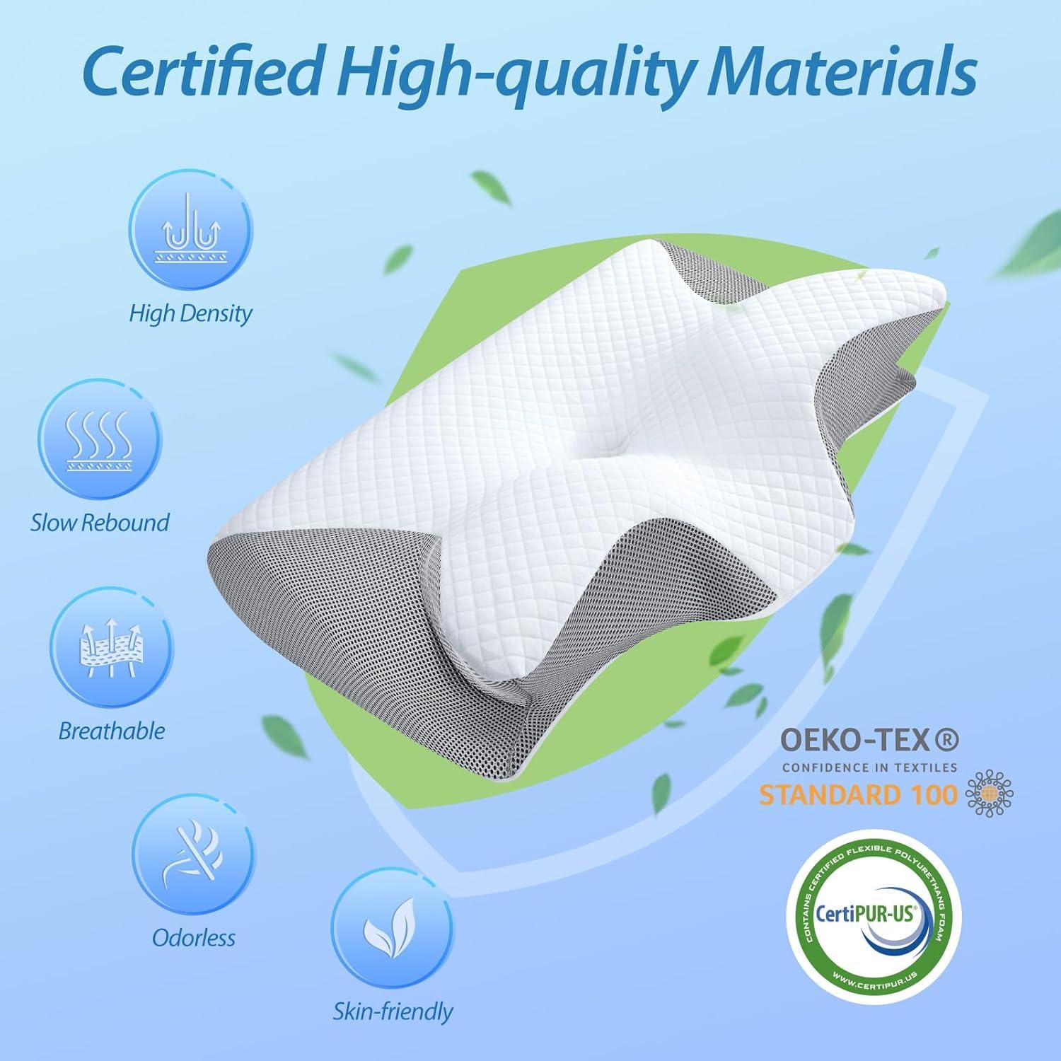imageHOMCA Memory Foam Cervical Pillow 2 in 1 Ergonomic Contour Orthopedic Pillow for Neck Pain Contoured Support Pillows for Side Back Stomach SleepersGrey