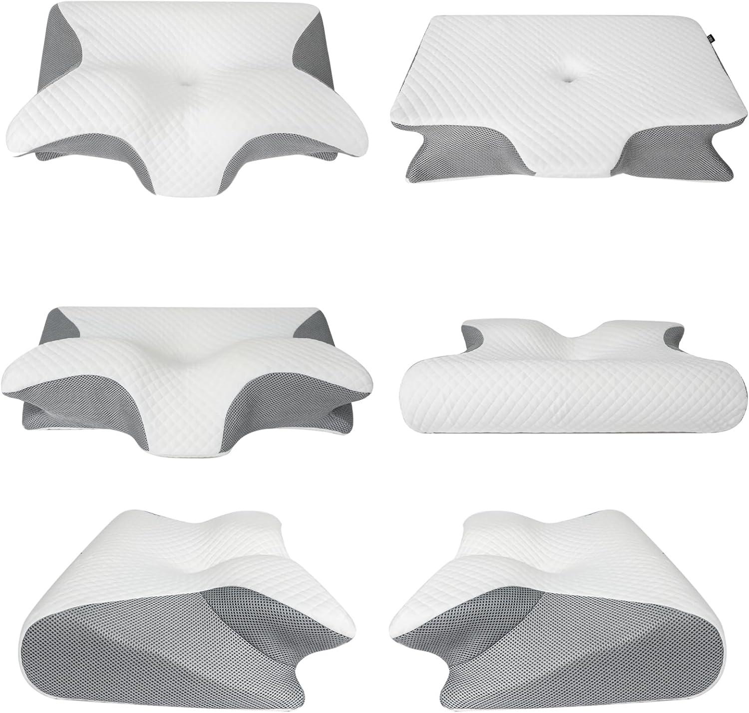 imageHOMCA Memory Foam Cervical Pillow 2 in 1 Ergonomic Contour Orthopedic Pillow for Neck Pain Contoured Support Pillows for Side Back Stomach SleepersGrey