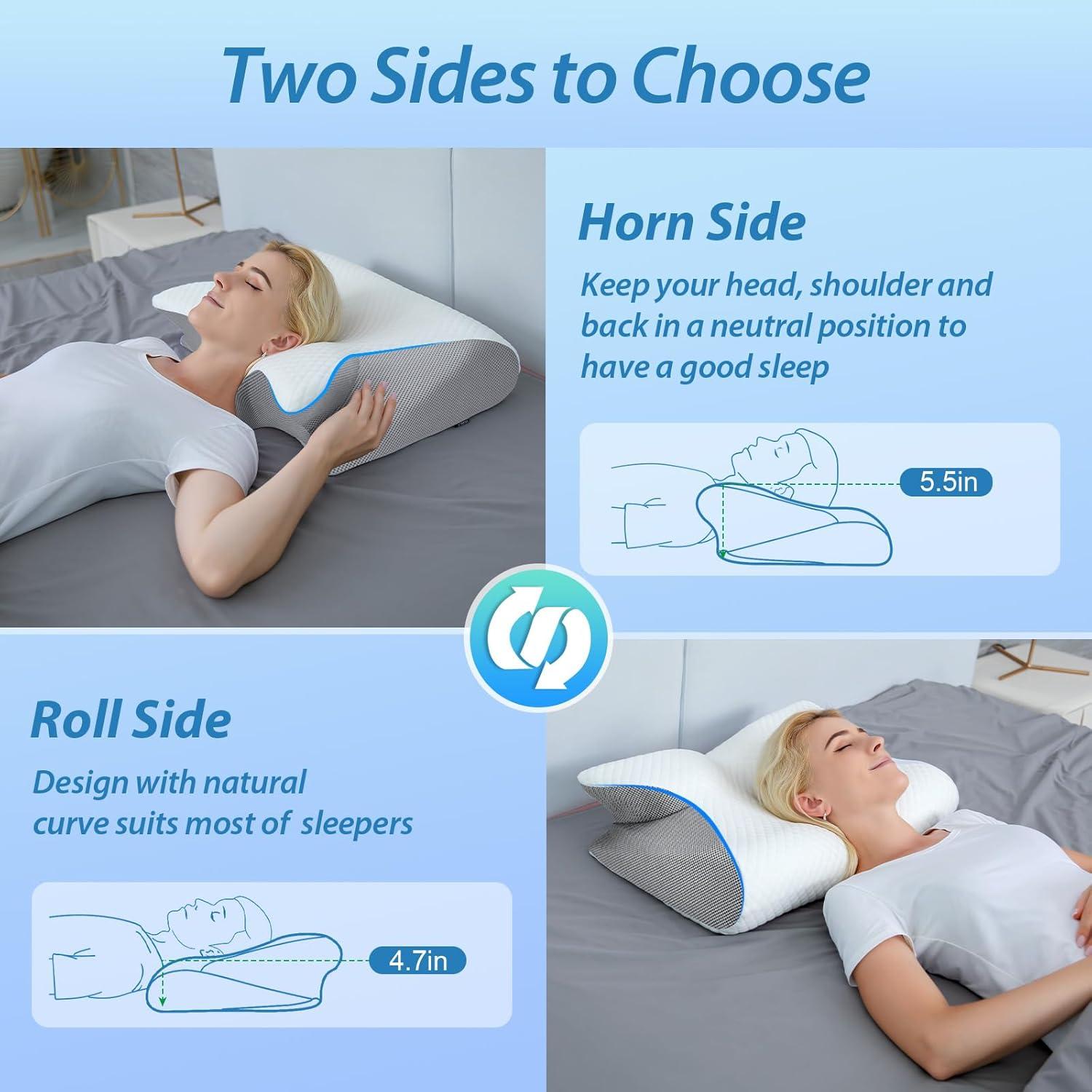 imageHOMCA Memory Foam Cervical Pillow 2 in 1 Ergonomic Contour Orthopedic Pillow for Neck Pain Contoured Support Pillows for Side Back Stomach SleepersGrey