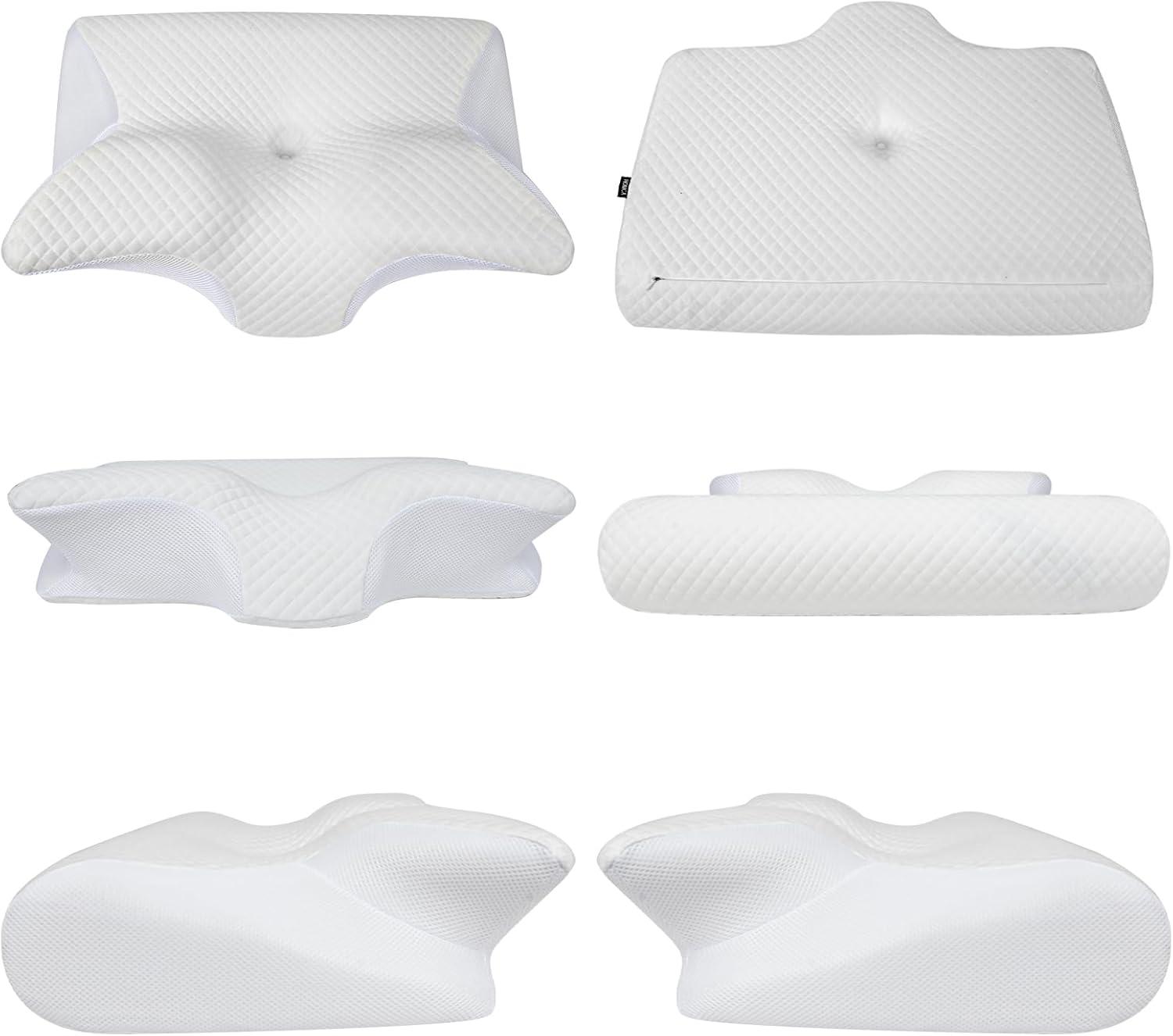 imageHOMCA Memory Foam Cervical Pillow 2 in 1 Ergonomic Contour Orthopedic Pillow for Neck Pain Contoured Support Pillows for Side Back Stomach SleepersWhite