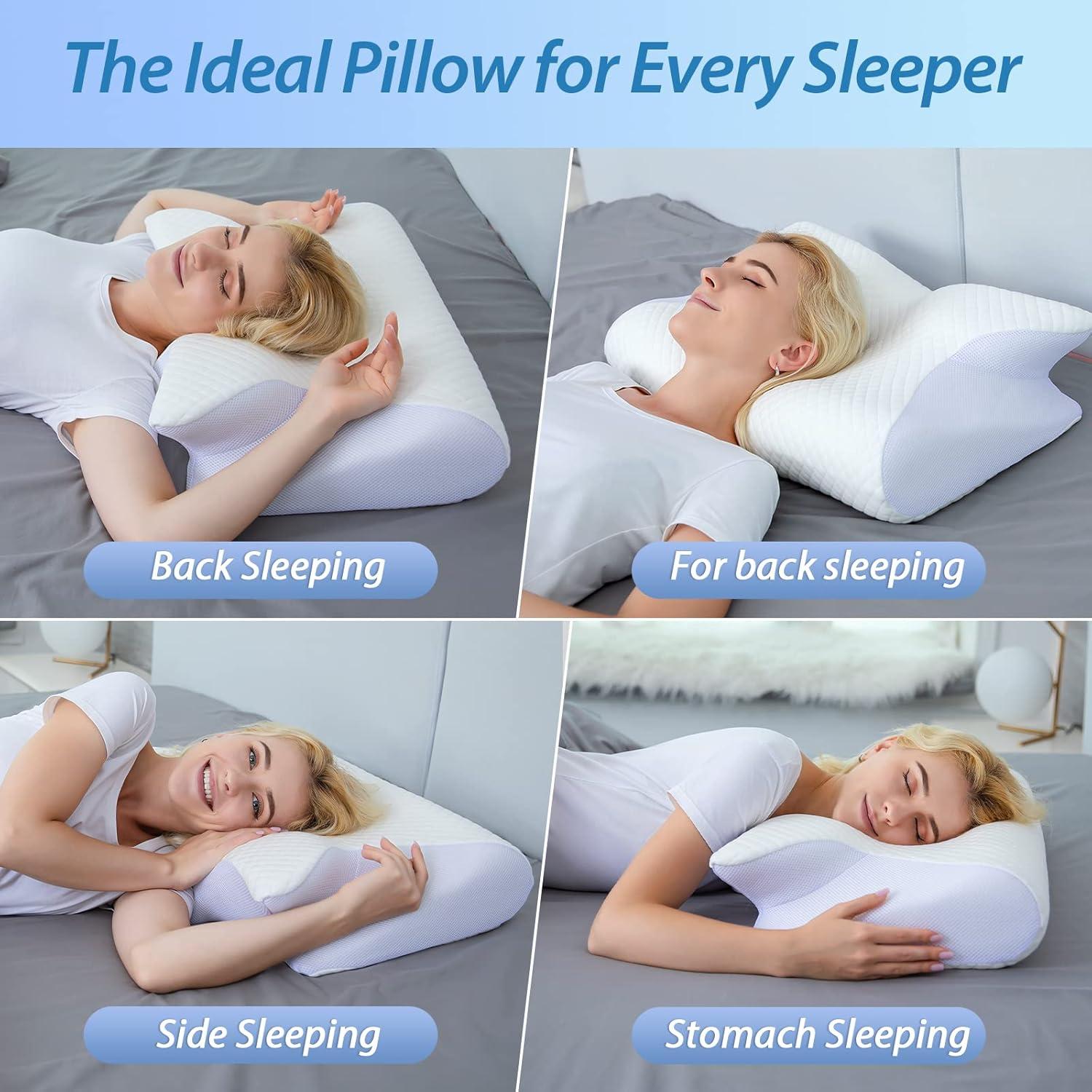 imageHOMCA Memory Foam Cervical Pillow 2 in 1 Ergonomic Contour Orthopedic Pillow for Neck Pain Contoured Support Pillows for Side Back Stomach SleepersWhite