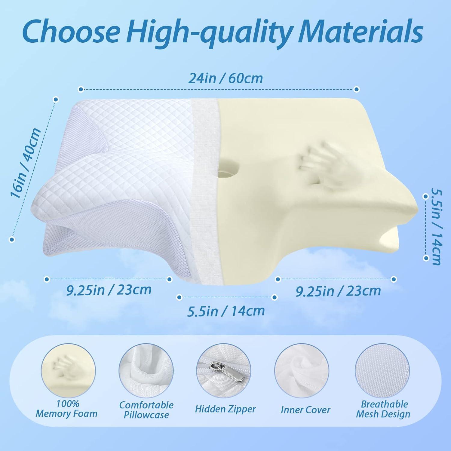 imageHOMCA Memory Foam Cervical Pillow 2 in 1 Ergonomic Contour Orthopedic Pillow for Neck Pain Contoured Support Pillows for Side Back Stomach SleepersWhite