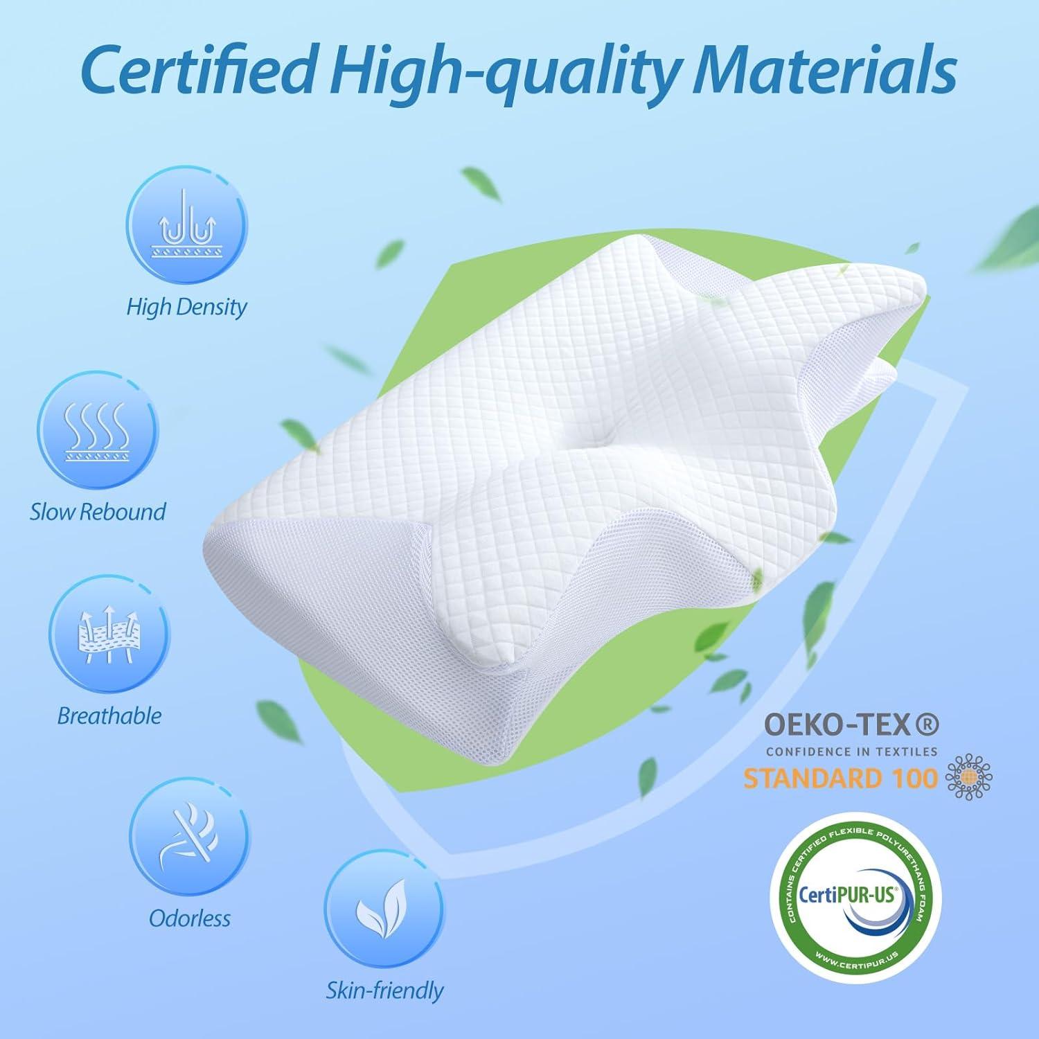 imageHOMCA Memory Foam Cervical Pillow 2 in 1 Ergonomic Contour Orthopedic Pillow for Neck Pain Contoured Support Pillows for Side Back Stomach SleepersWhite