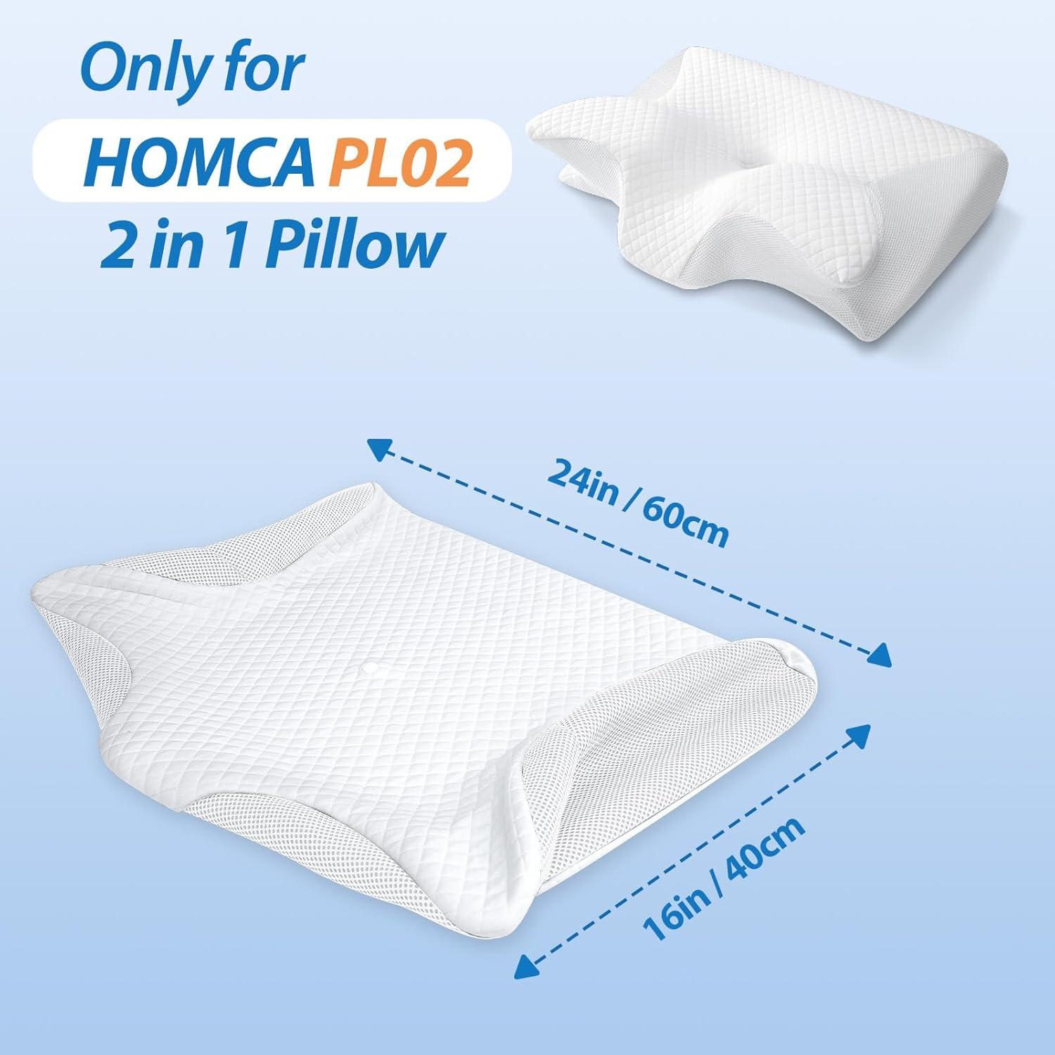 imageHOMCA Memory Foam Cervical Pillow Cover  Hypoallergenic Contour Orthopedic Pillow Case 1Pack White Suitable for Pillow Model PL02White