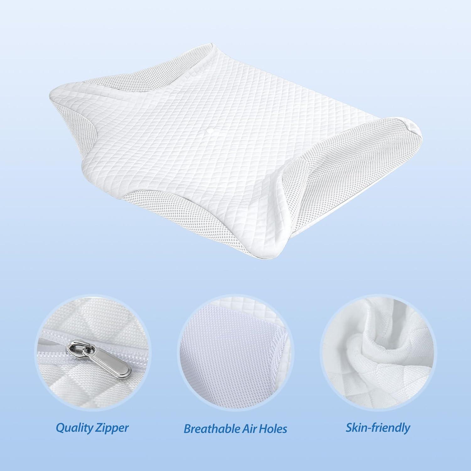 imageHOMCA Memory Foam Cervical Pillow Cover  Hypoallergenic Contour Orthopedic Pillow Case 1Pack White Suitable for Pillow Model PL02White
