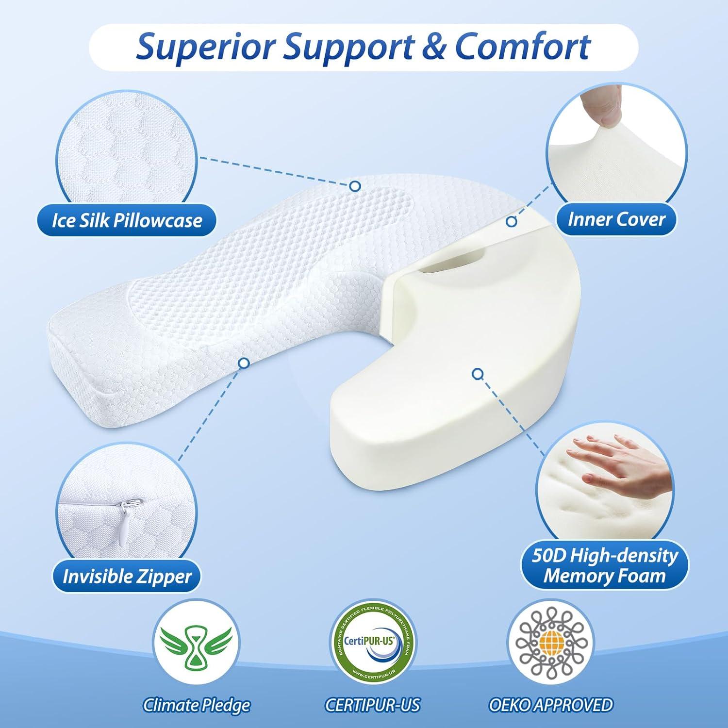 imageHOMCA Side Sleeper Pillows for Adults Memory Foam U Shaped Pillows for Neck and Shoulder Pain Relief Ergonomic Shoulder Pillow for Side Sleepers with Cooling Removable PillowcaseWhite