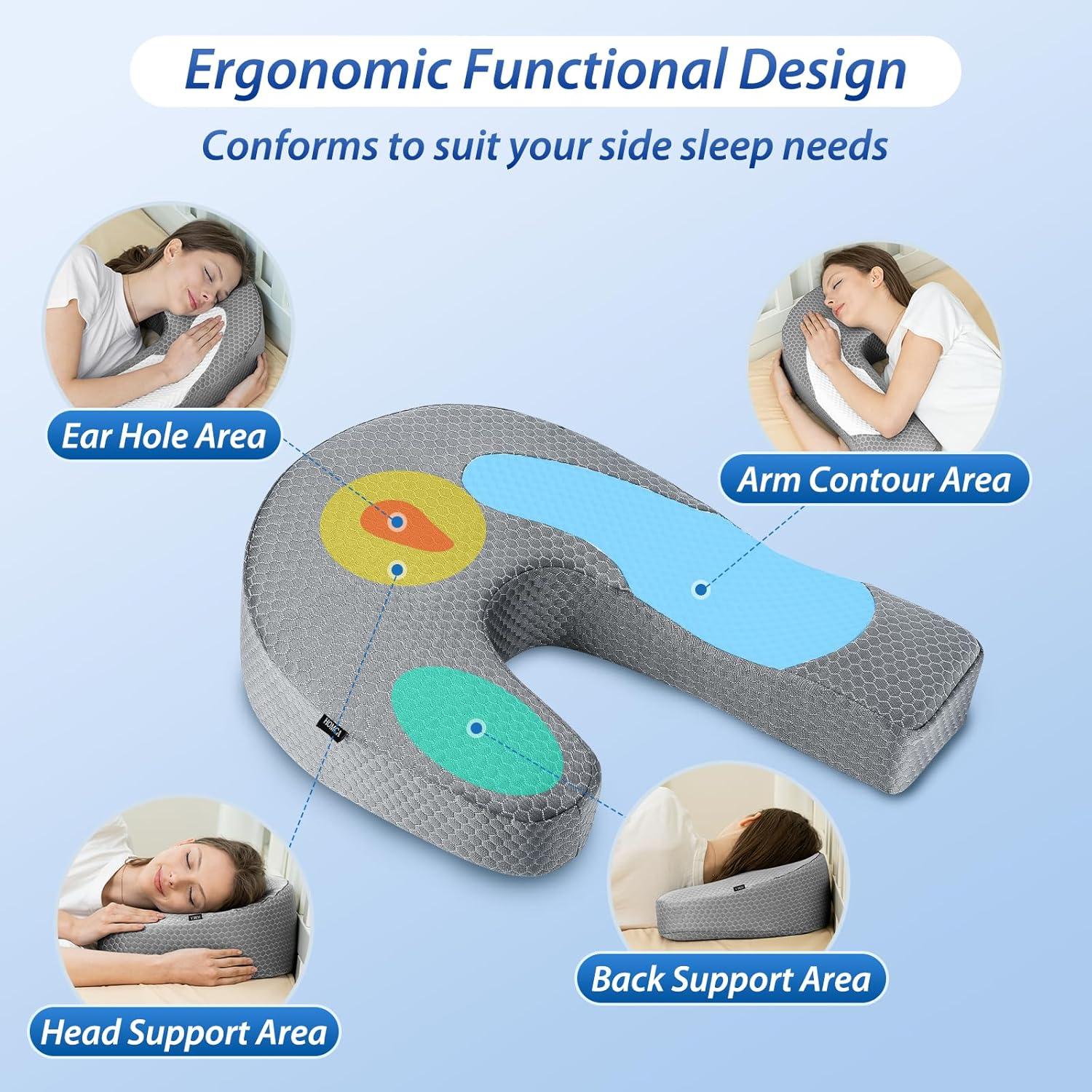 imageHOMCA Side Sleeper Pillows for Adults Memory Foam U Shaped Pillows for Neck and Shoulder Pain Relief Ergonomic Shoulder Pillow for Side Sleepers with Cooling Removable PillowcaseGrey