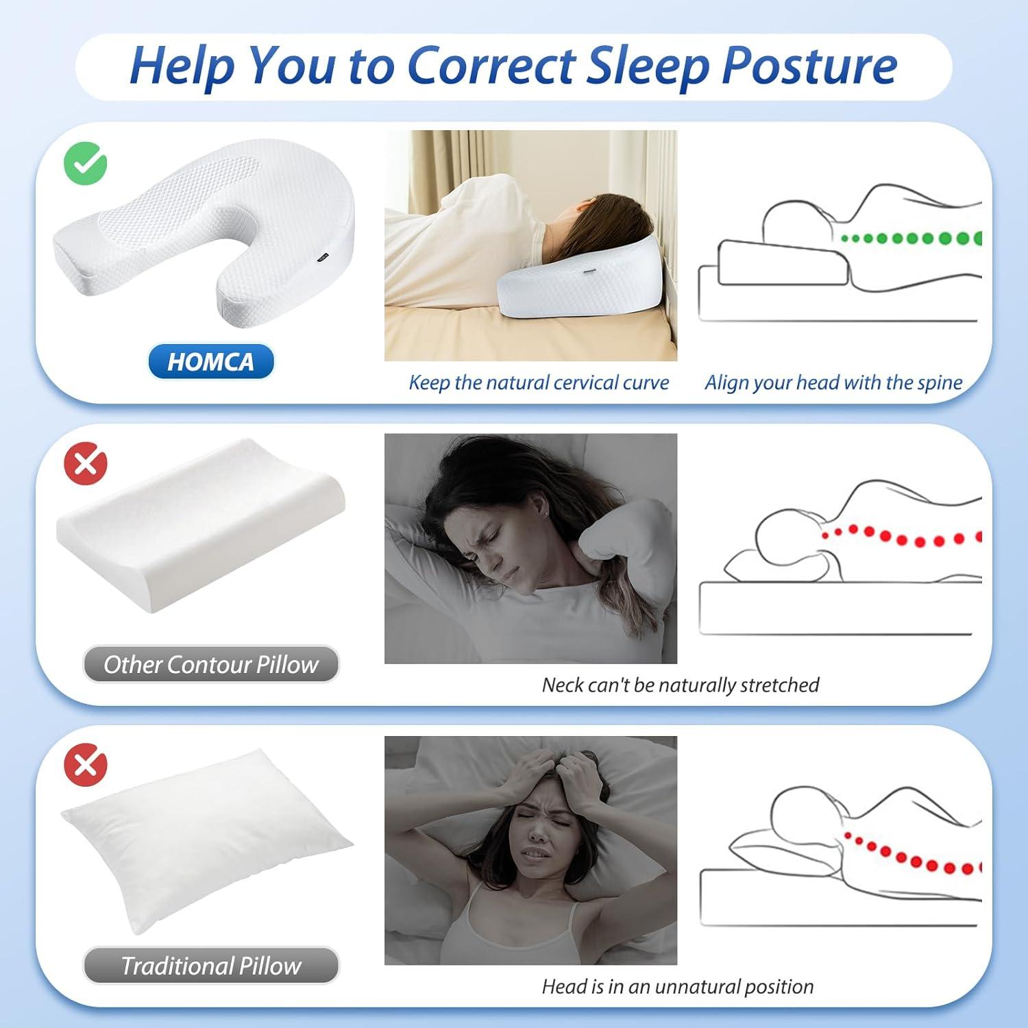 imageHOMCA Side Sleeper Pillows for Adults Memory Foam U Shaped Pillows for Neck and Shoulder Pain Relief Ergonomic Shoulder Pillow for Side Sleepers with Cooling Removable PillowcaseWhite