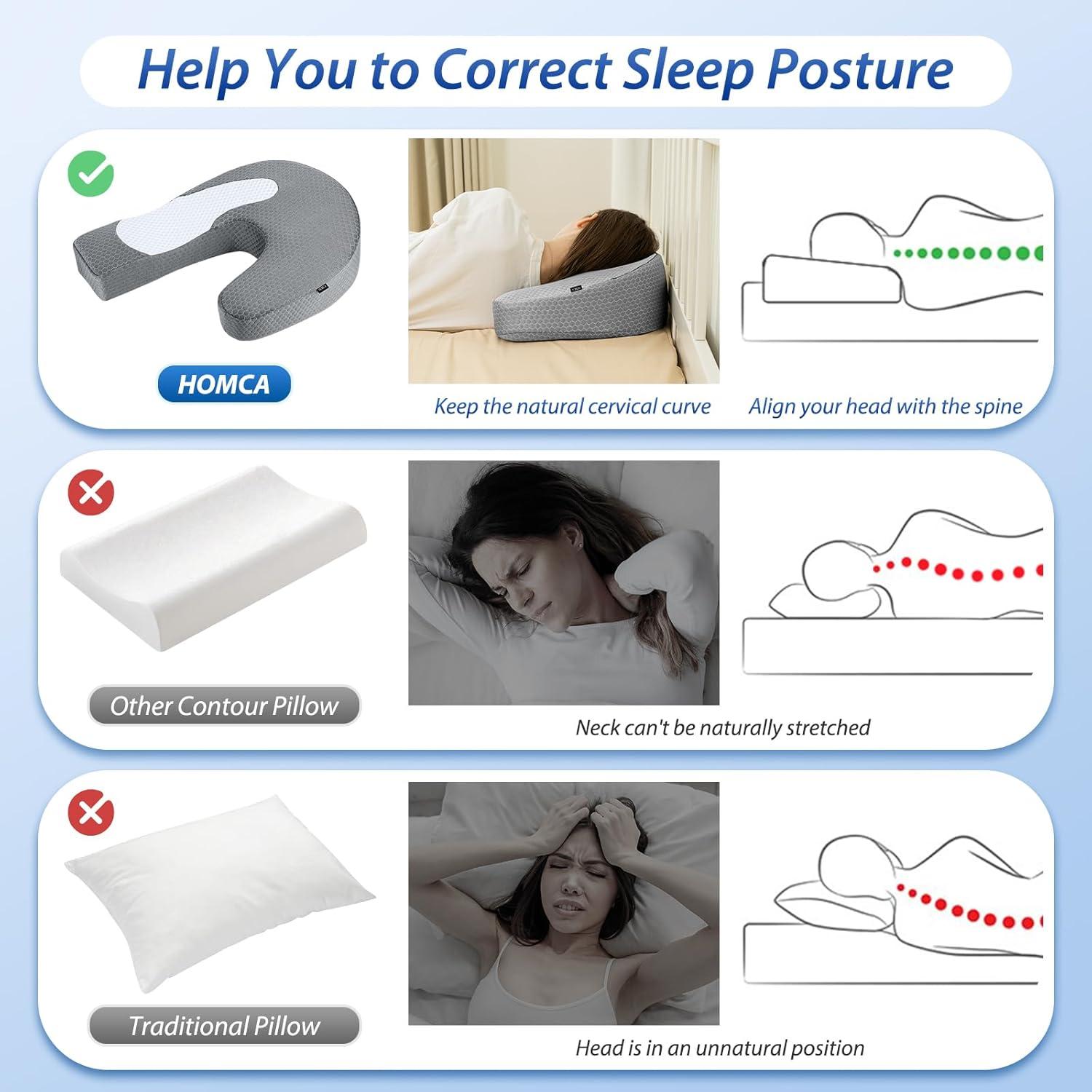 imageHOMCA Side Sleeper Pillows for Adults Memory Foam U Shaped Pillows for Neck and Shoulder Pain Relief Ergonomic Shoulder Pillow for Side Sleepers with Cooling Removable PillowcaseGrey