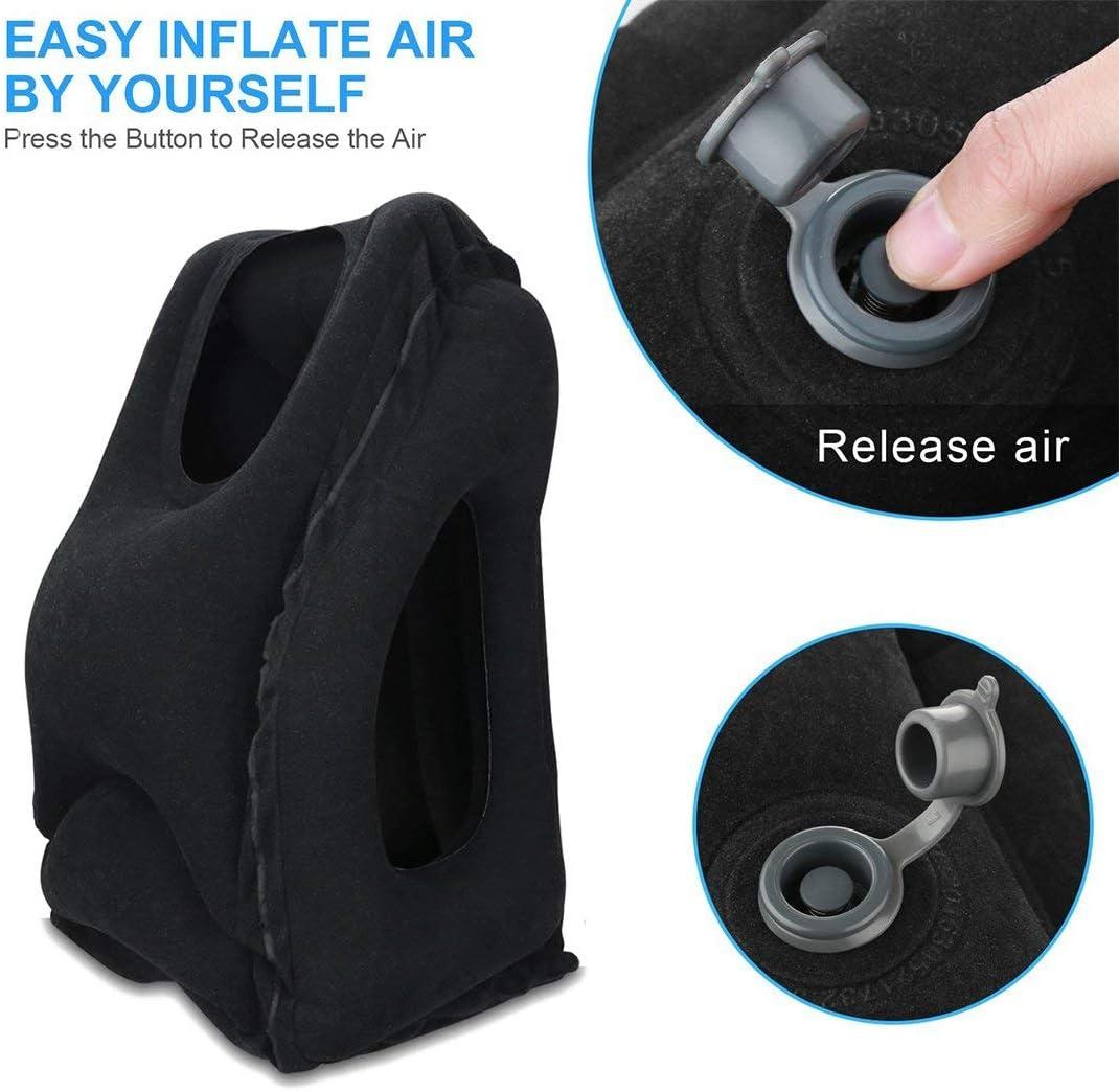imageHOMCA Travel Pillow Portable Head Neck Rest Inflatable Pillow from Design for Airplanes Cars Buses Trains Office Napping Camping  Includes Free Eye Mask BlackBlack